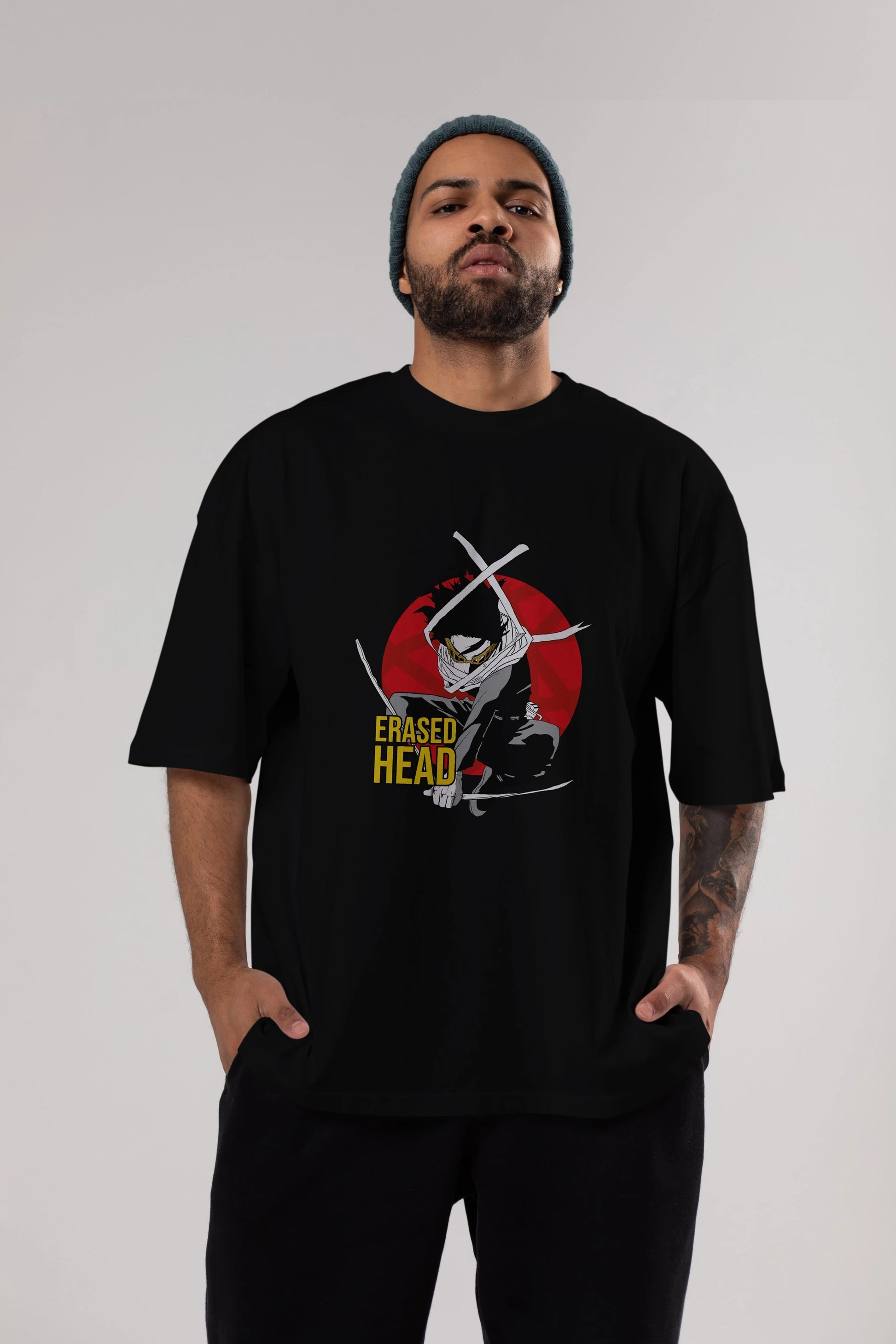 Erased Head Anime Ön Baskılı Oversize t-shirt %100 pamuk Erkek Kadın Unisex