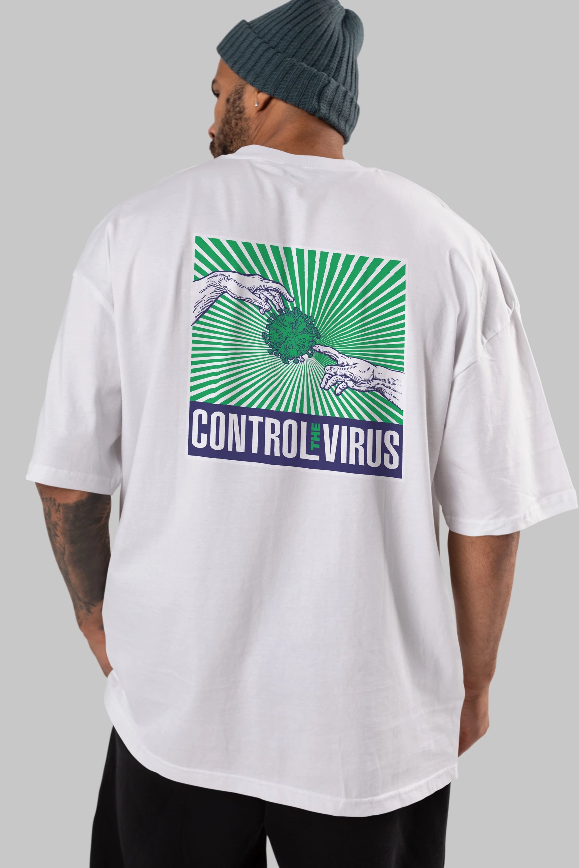 Control The Virus Arka Baskılı Oversize t-shirt Erkek Kadın Unisex