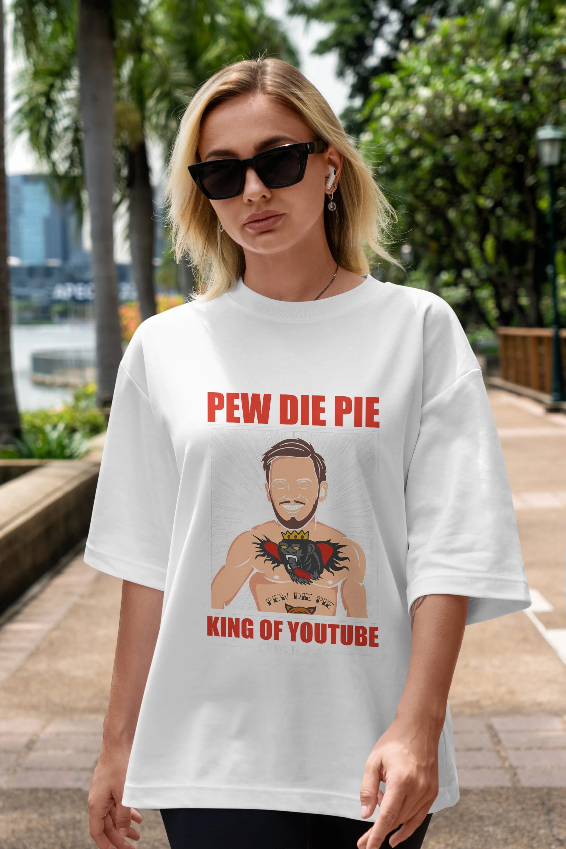 Pew Die Pie Fighter Ön Baskılı Oversize t-shirt Erkek Kadın Unisex %100 Pamuk tişort