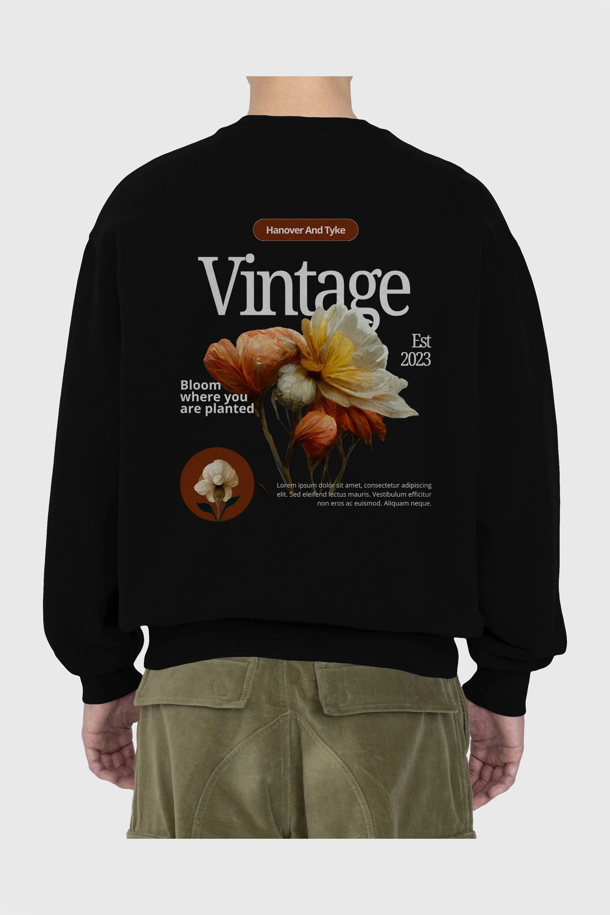 Vintage Çiçek Arka Baskılı Oversize Sweatshirt Erkek Kadın Unisex