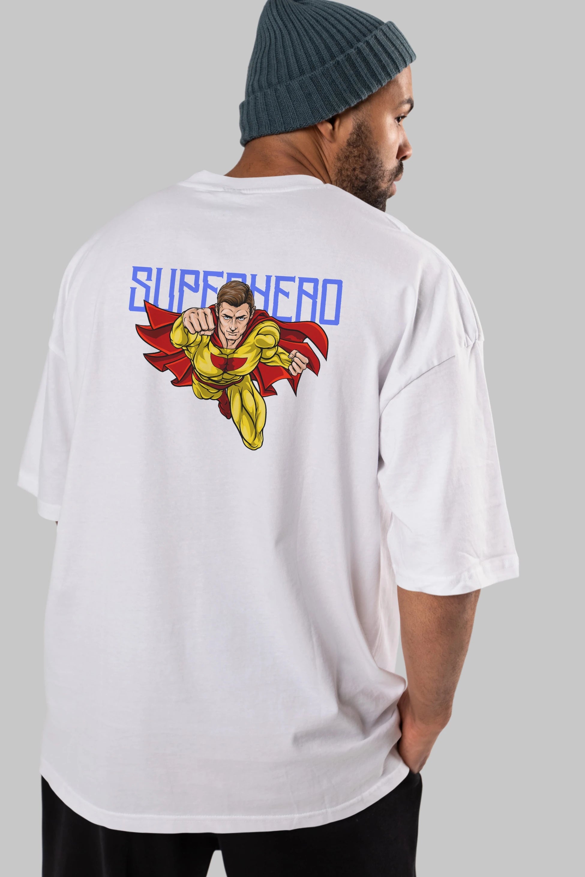 Super Hero Arka Baskılı Oversize t-shirt Erkek Kadın Unisex