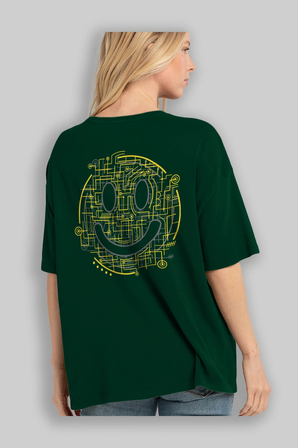 Electric Smiley Arka Baskılı Oversize t-shirt %100 pamuk Erkek Kadın Unisex