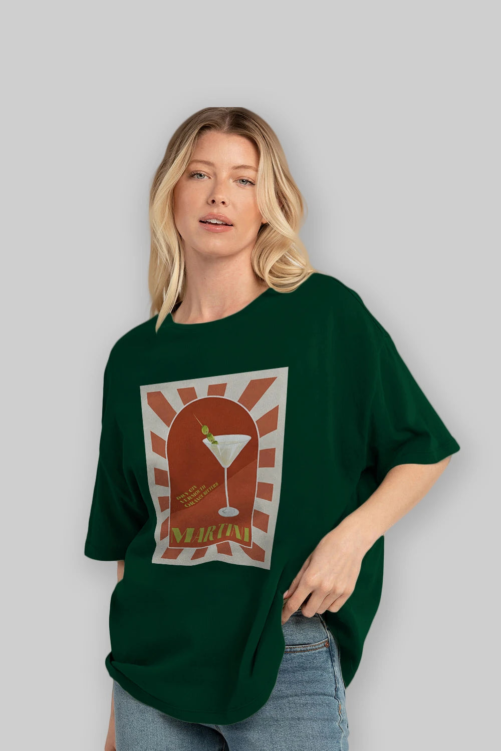Martini 2 Ön Baskılı Oversize t-shirt Erkek Kadın Unisex %100 Pamuk Bisiklet Yaka tişort