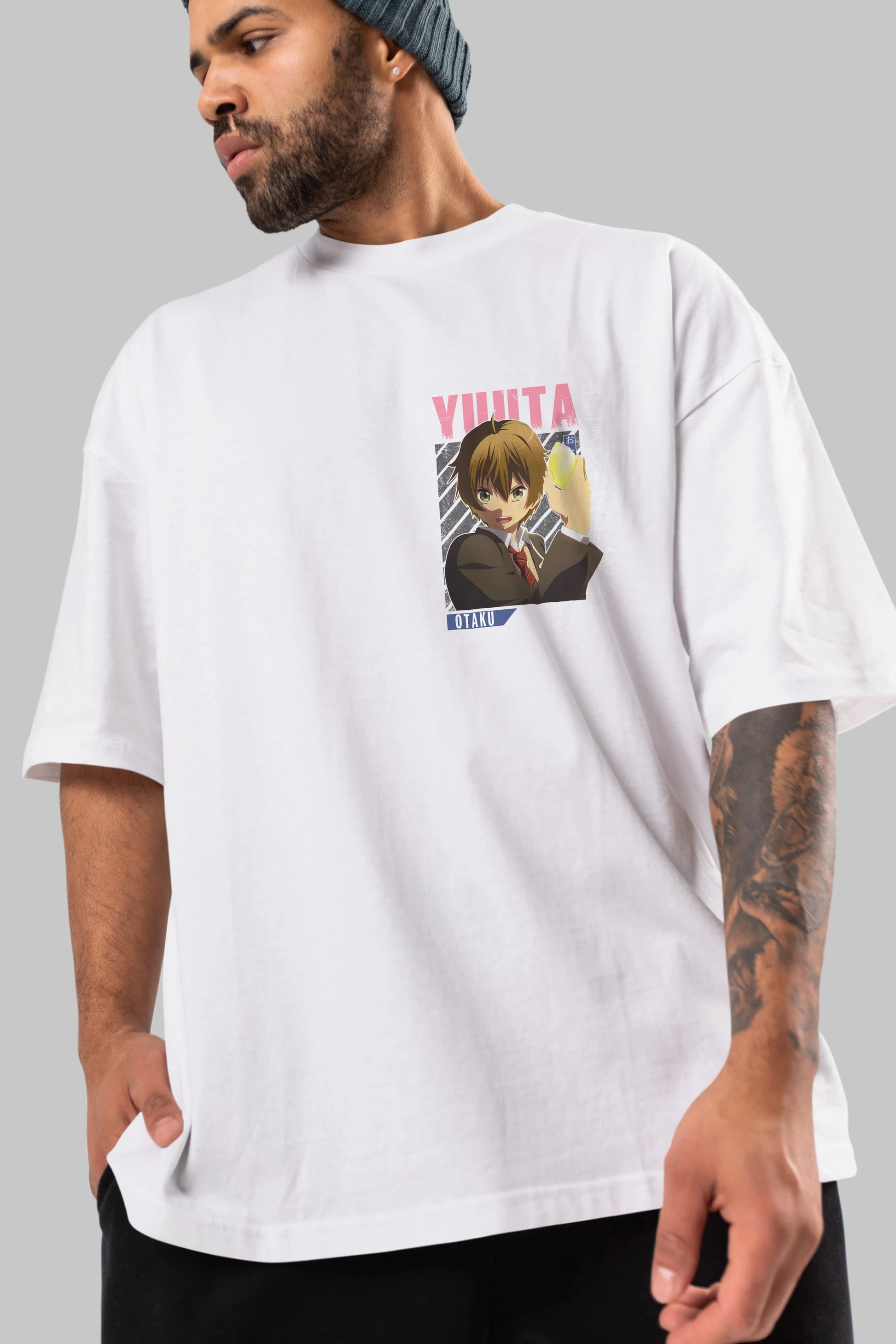 Yuuta Togashi 2 Ön Sol Baskılı Oversize t-shirt Erkek Kadın Unisex %100 Pamuk Bisiklet Yaka tişort