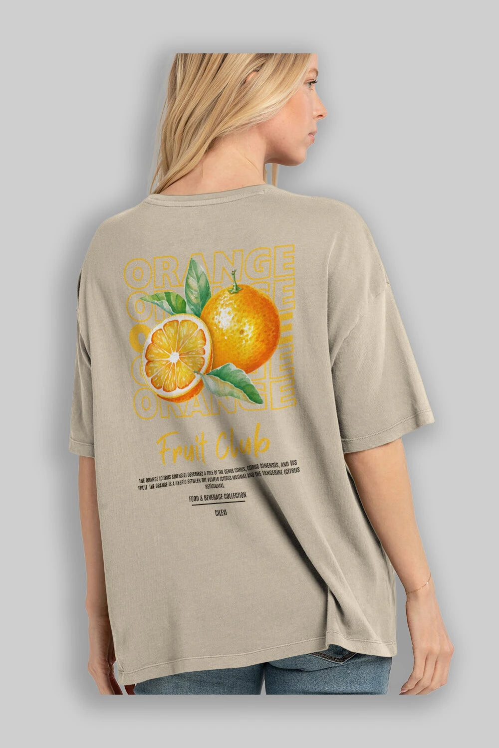 Orange Arka Baskılı Oversize t-shirt Erkek Kadın Pamuk Bisiklet Yaka tişort