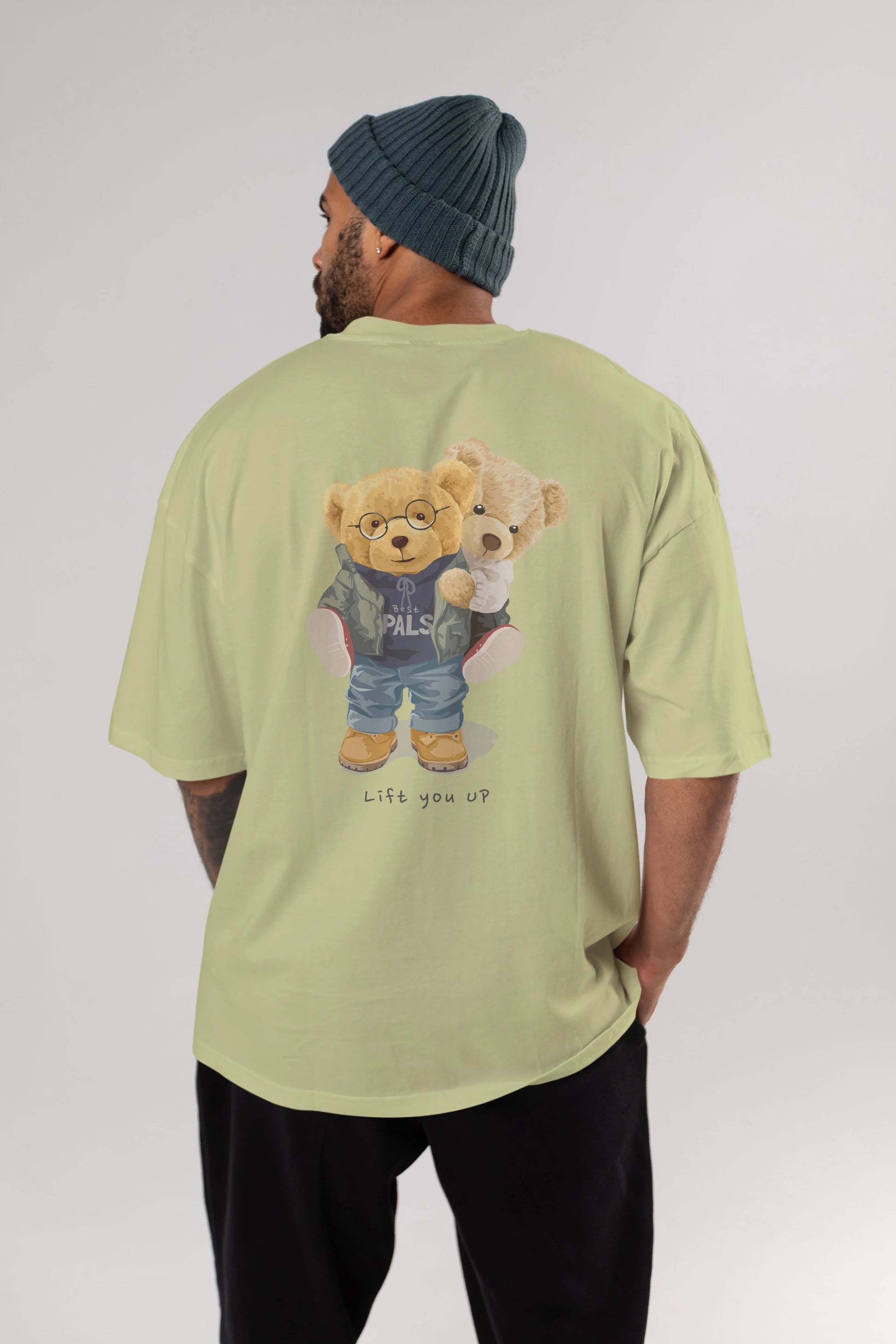 Teddy Bear Lift You Up Arka Baskılı Oversize t-shirt Erkek Kadın Unisex %100 Pamuk