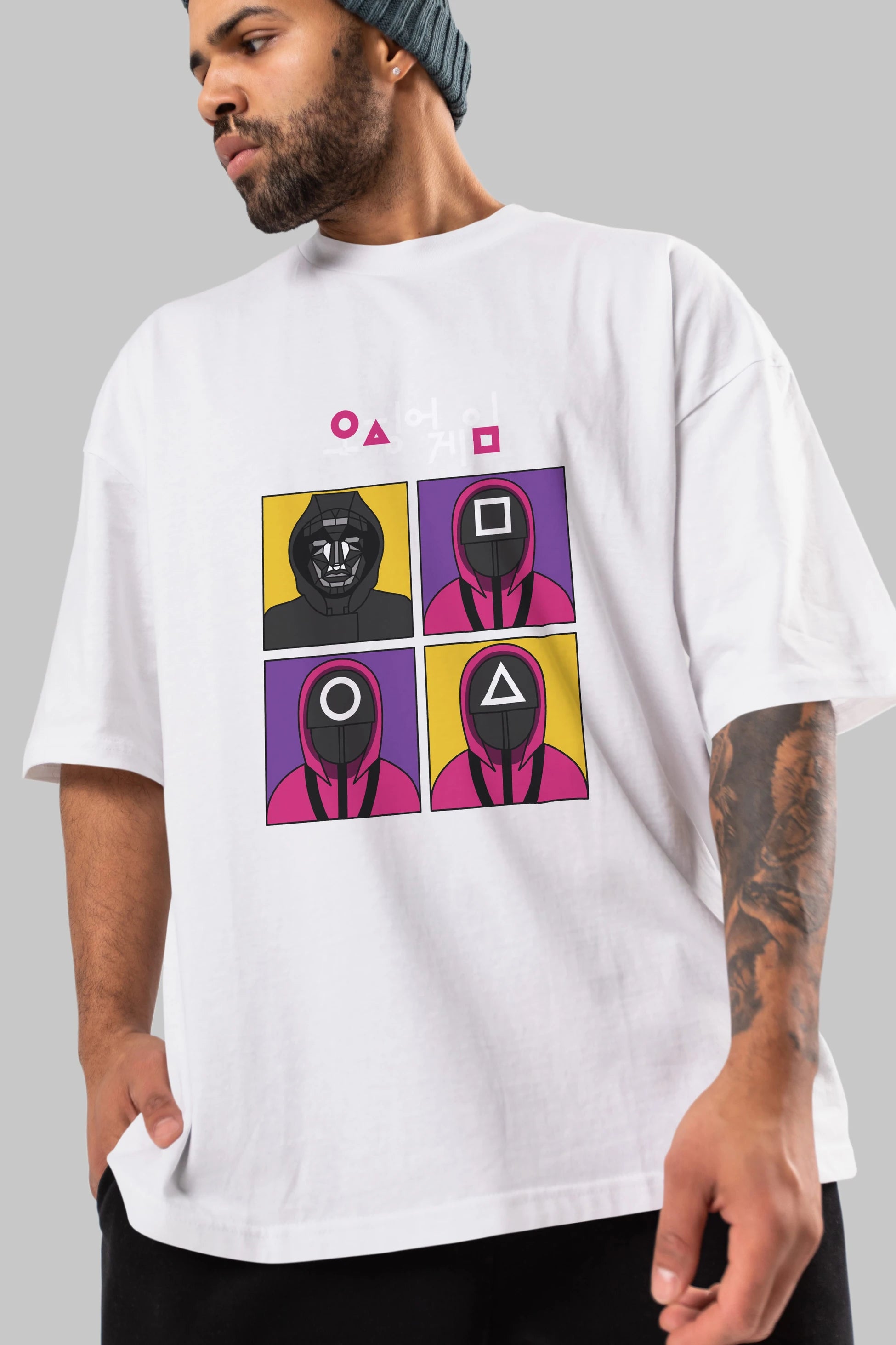 Squid Game (1) Ön Baskılı Oversize t-shirt Erkek Kadın Unisex %100 Pamuk Bisiklet Yaka tişort