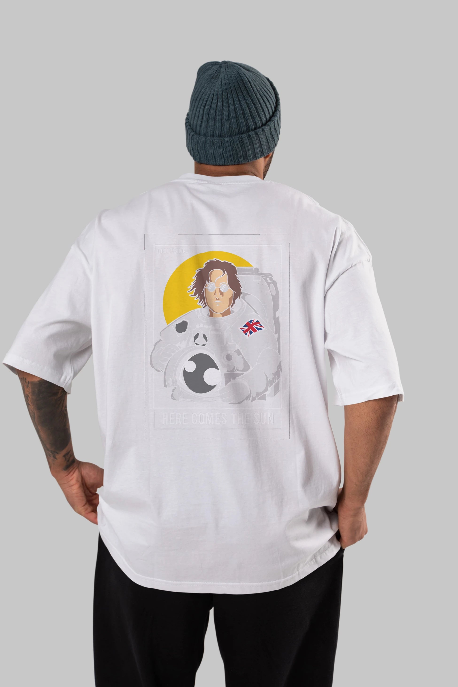 John Lennon Astronot Arka Baskılı Oversize t-shirt Erkek Kadın Unisex %100 Pamuk tişort