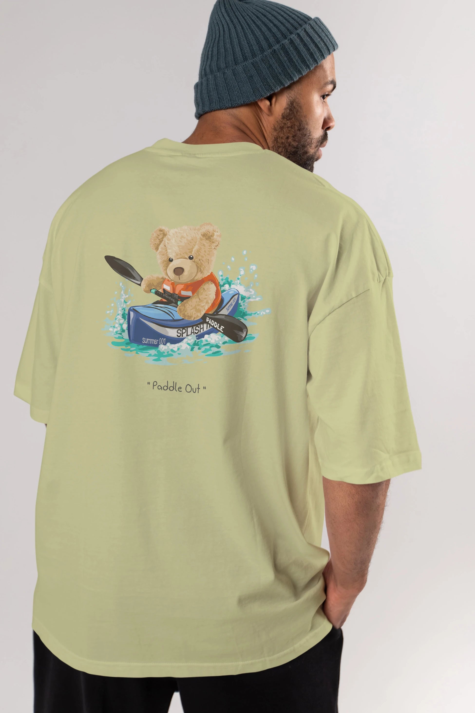 Teddy Bear Paddle Out Arka Baskılı Oversize t-shirt Erkek Kadın Unisex %100 Pamuk