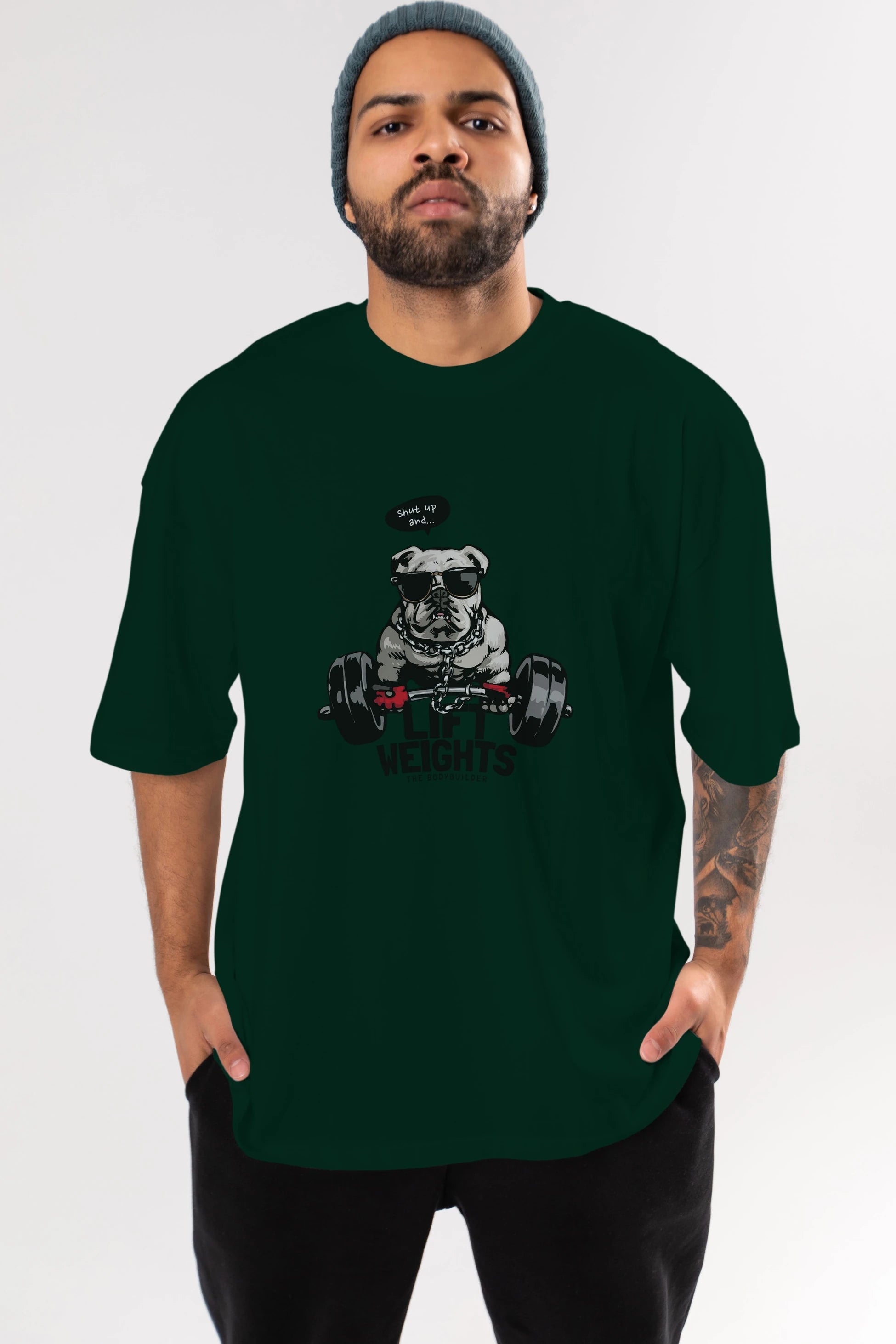 Teddy Bear Lift Weights Ön Baskılı Oversize t-shirt Erkek Kadın Unisex %100 Pamuk