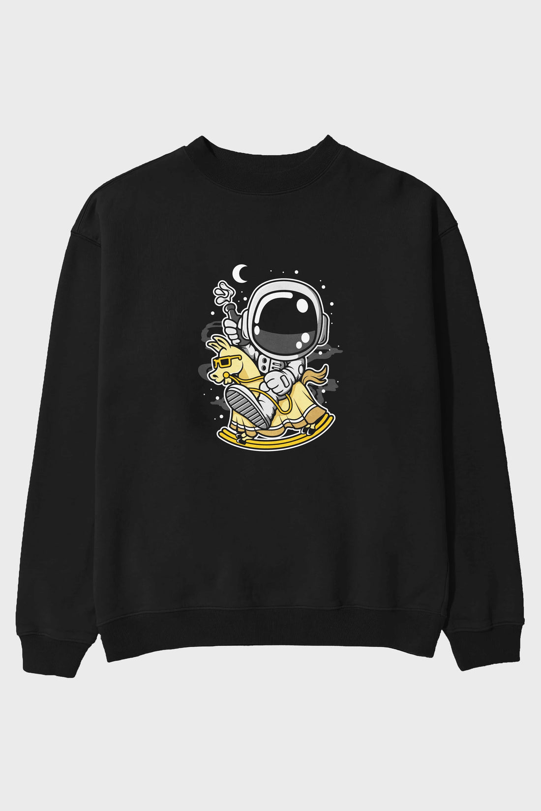 Astronaut RidingToy Horse Ön Baskılı Oversize Sweatshirt Erkek Kadın Unisex