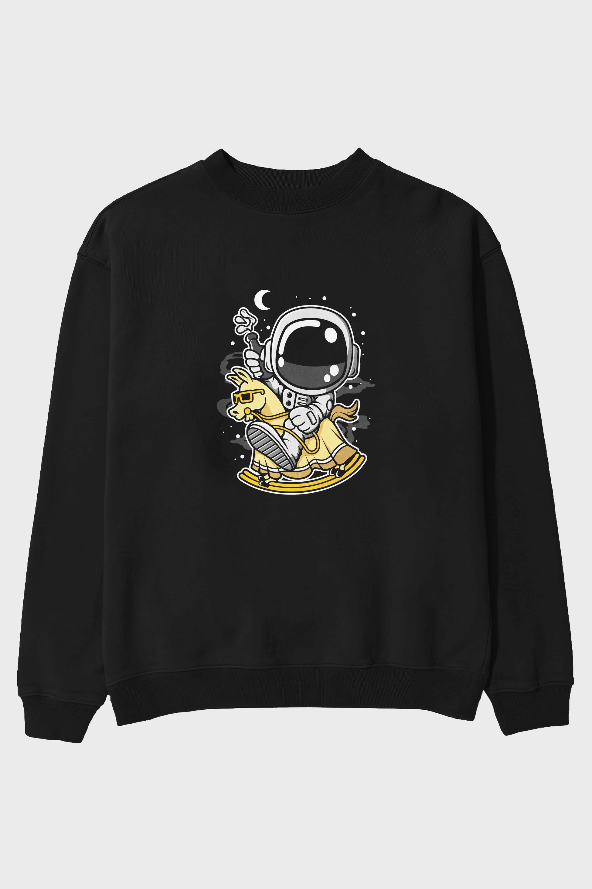 Astronaut RidingToy Horse Ön Baskılı Oversize Sweatshirt Erkek Kadın Unisex