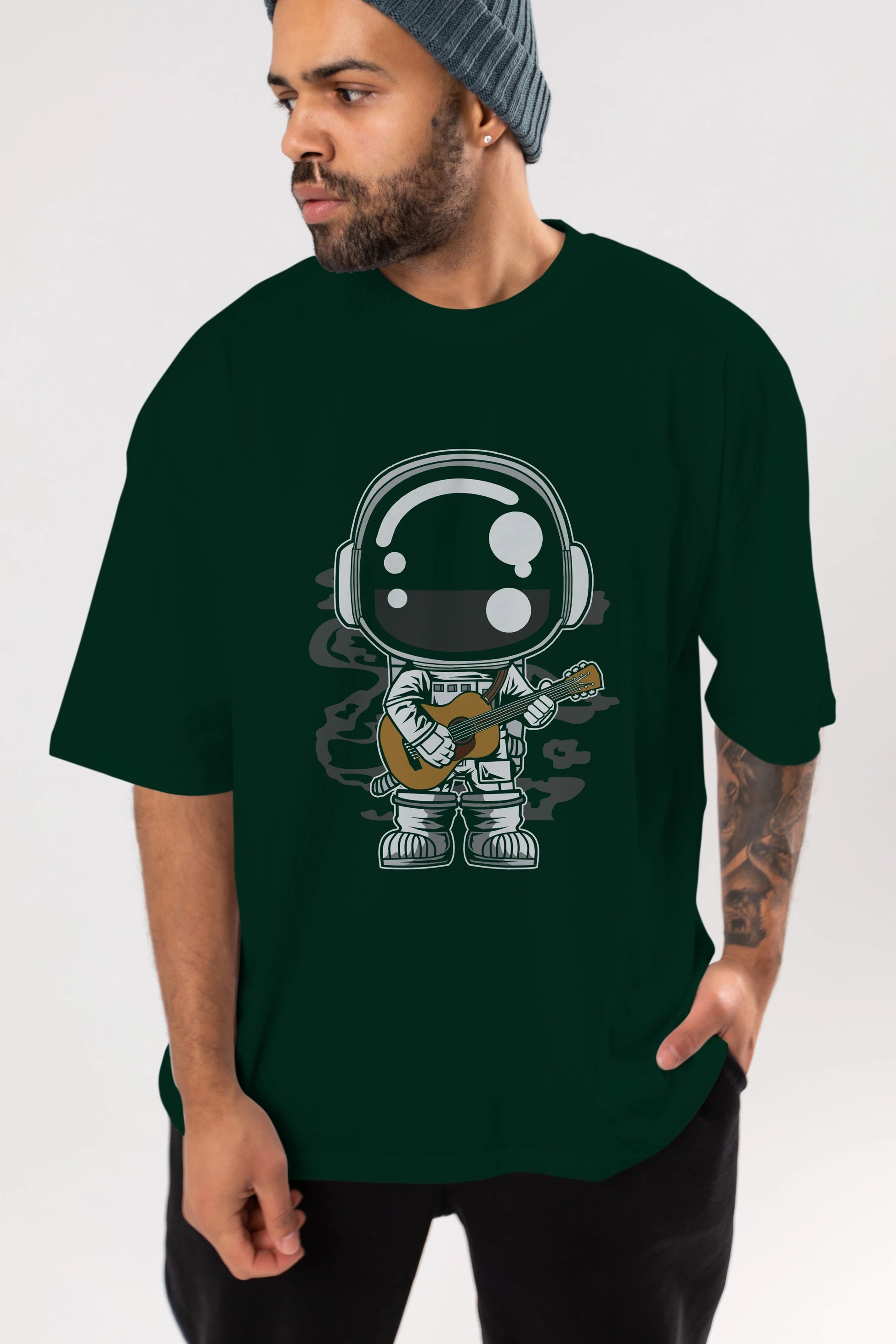 Astronaut Acoustic Guitar Ön Baskılı Oversize t-shirt Erkek Kadın Unisex