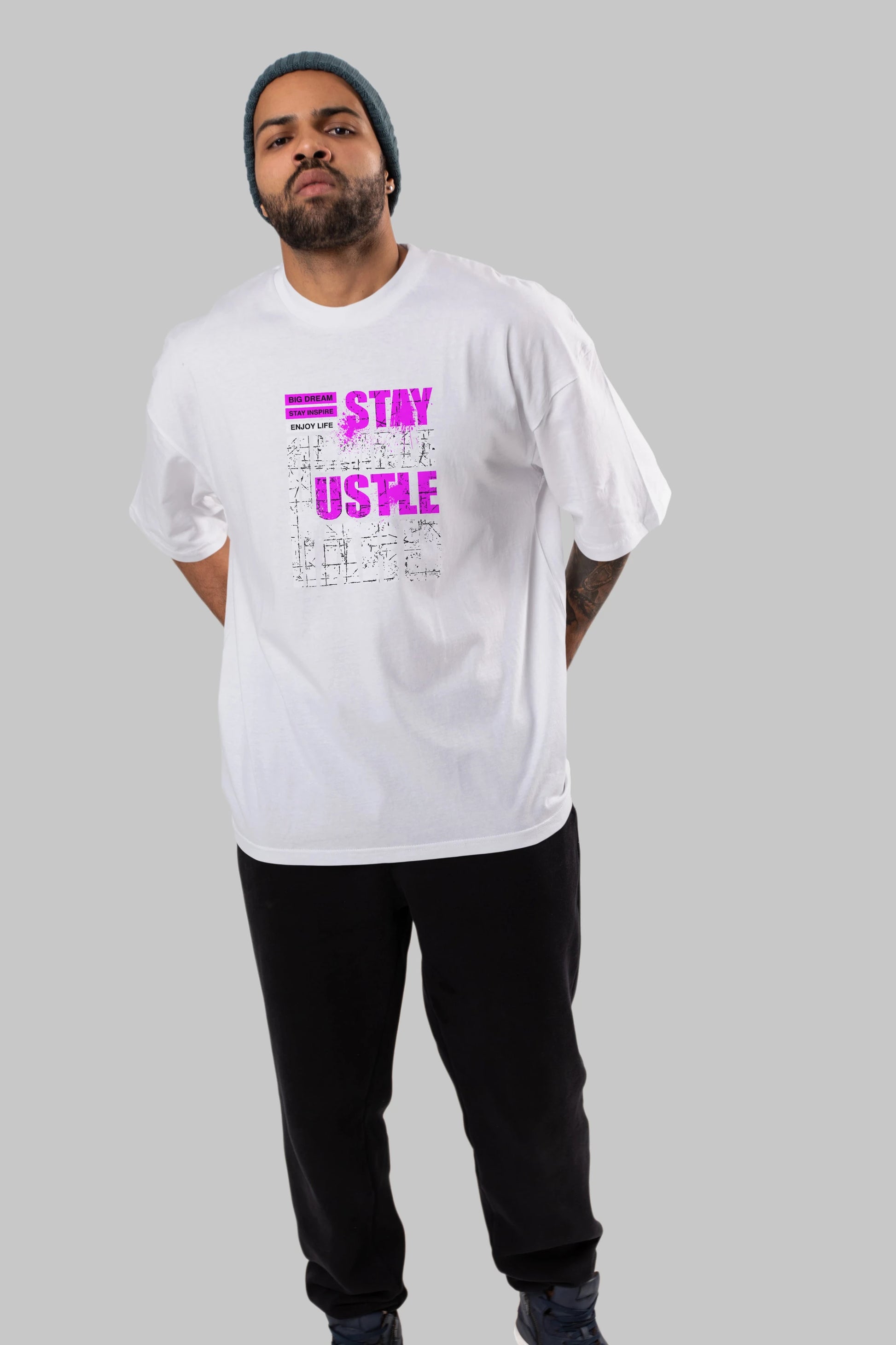 Stay Hustle Ön Baskılı Oversize t-shirt Erkek Kadın Unisex