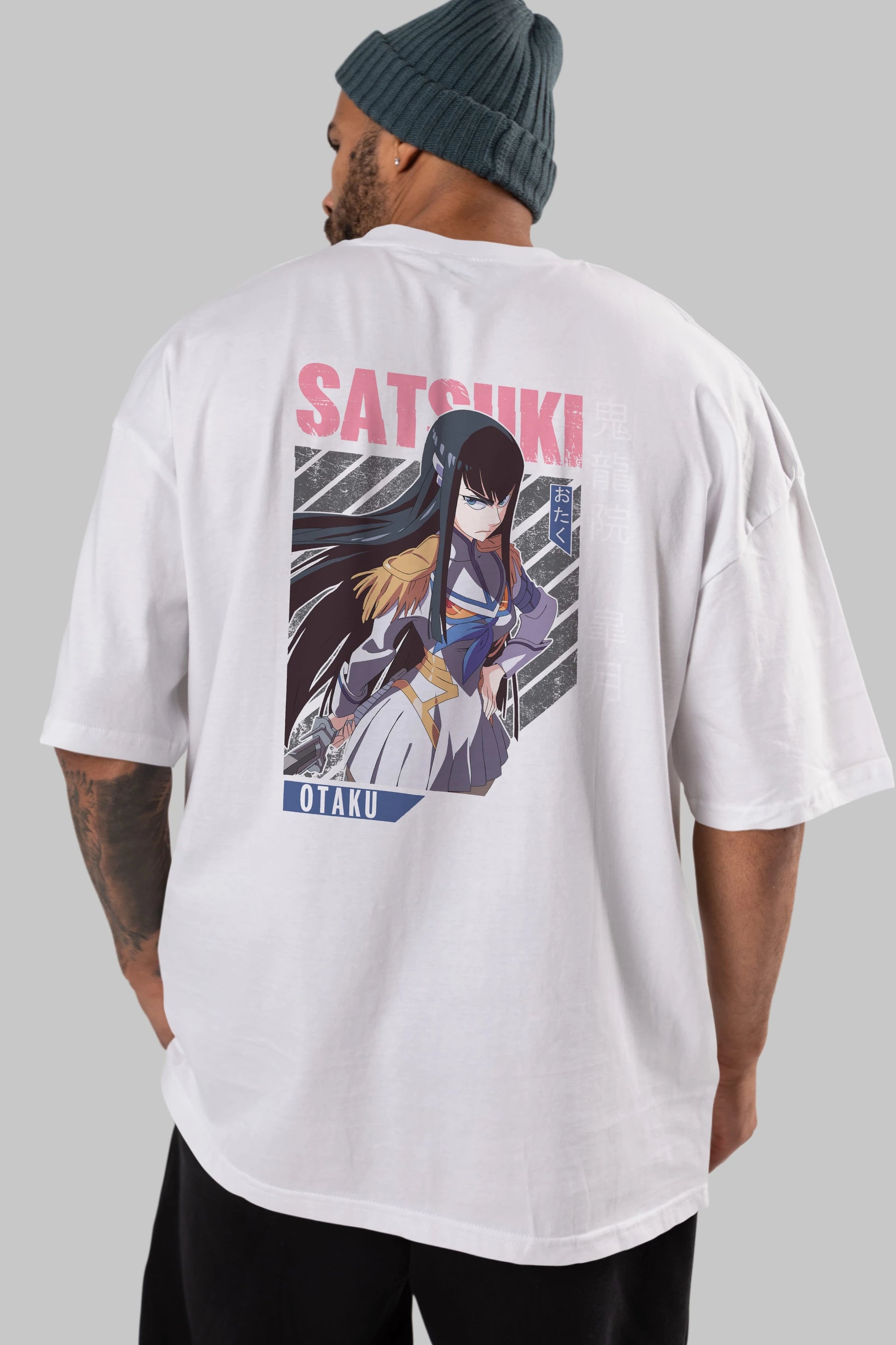Satsuki Kiryuuin 8 Anime Arka Baskılı Oversize t-shirt Erkek Kadın Unisex