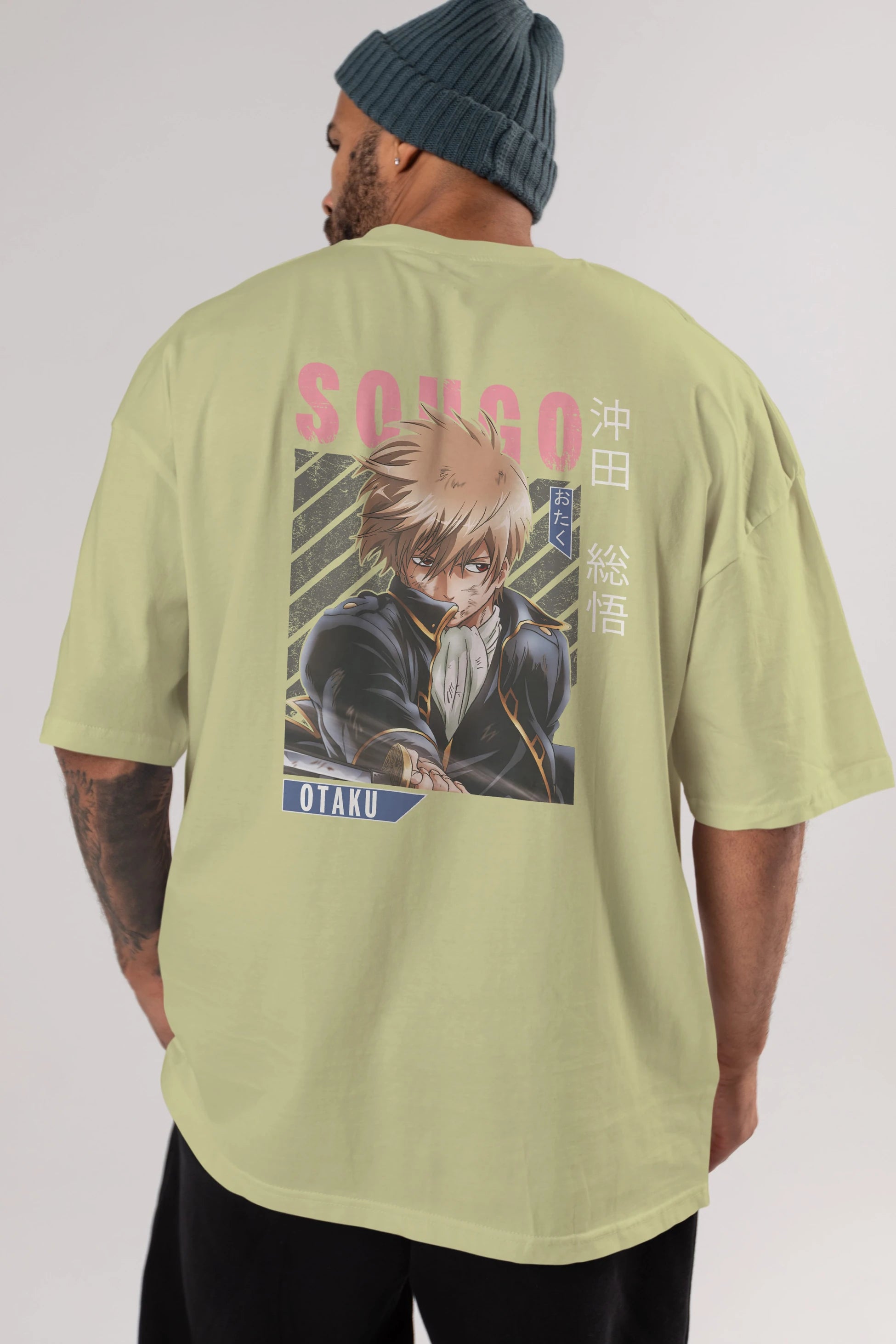 Sougo Okita GINTAMA Anime Arka Baskılı Oversize t-shirt Erkek Kadın Unisex