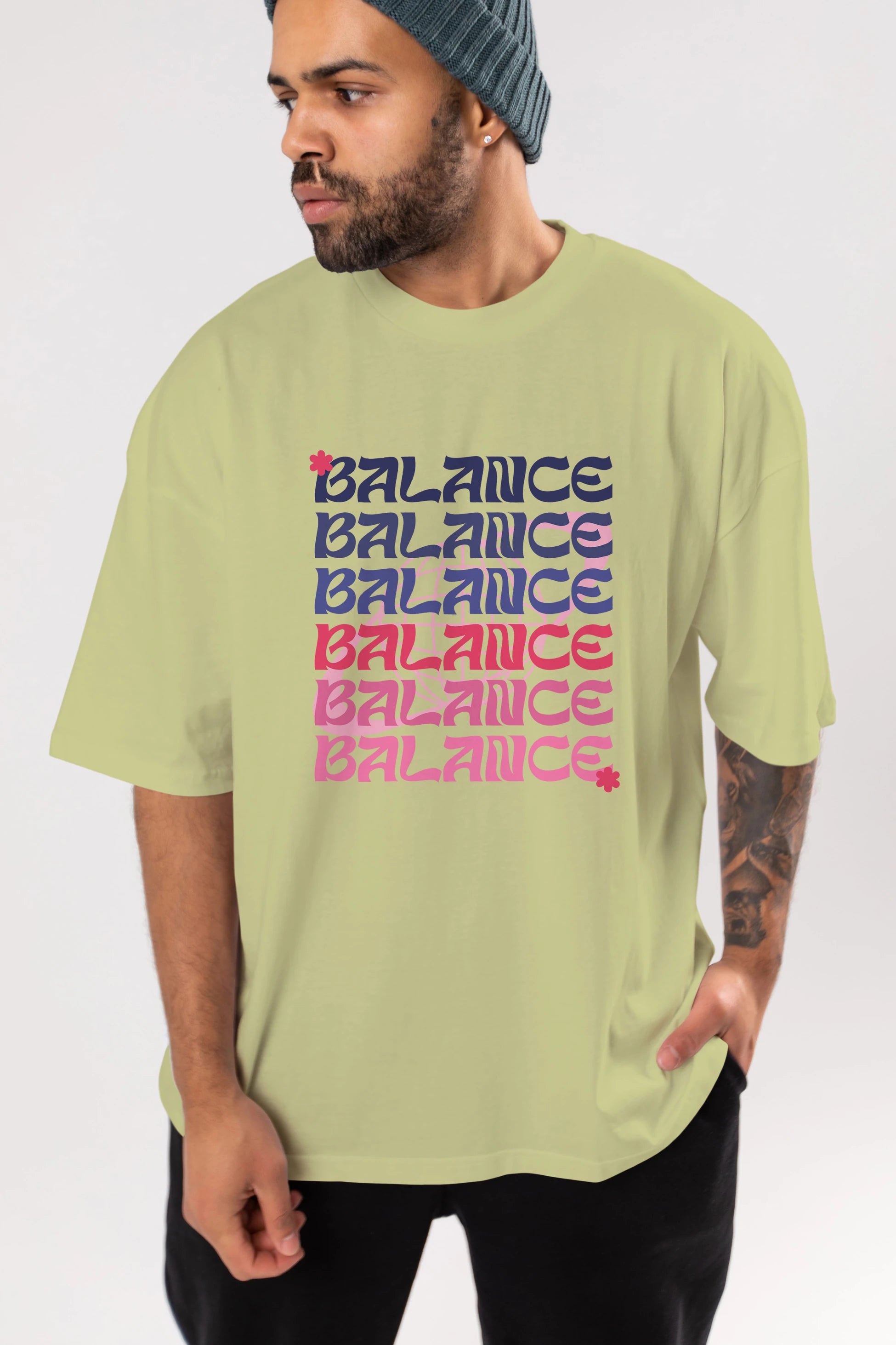 Balance Yazılı Ön Baskılı Oversize t-shirt Erkek Kadın Unisex