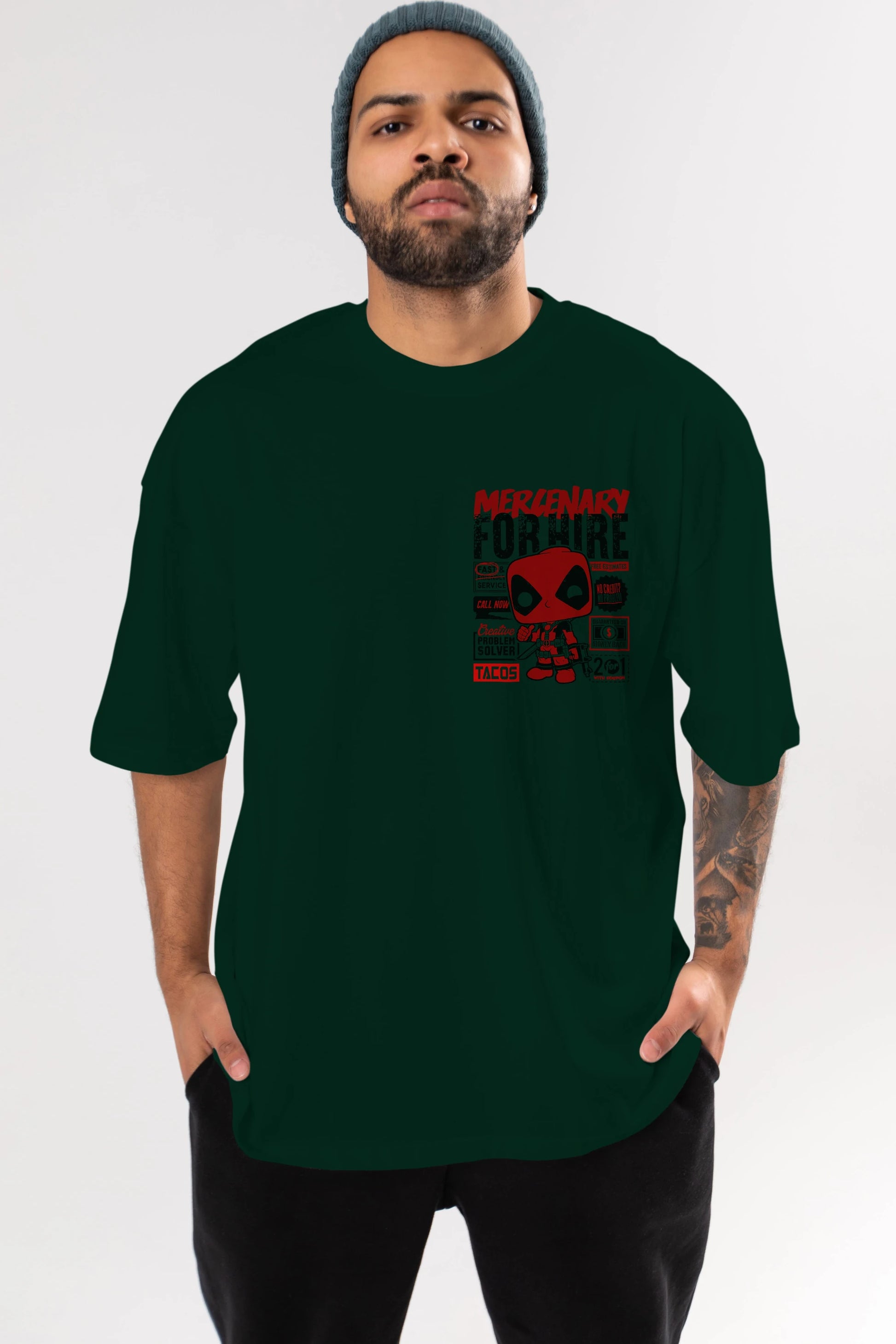 Deadpool (18) Ön Sol Baskılı Oversize t-shirt Erkek Kadın Unisex %100 Pamuk Bisiklet Yaka tişort