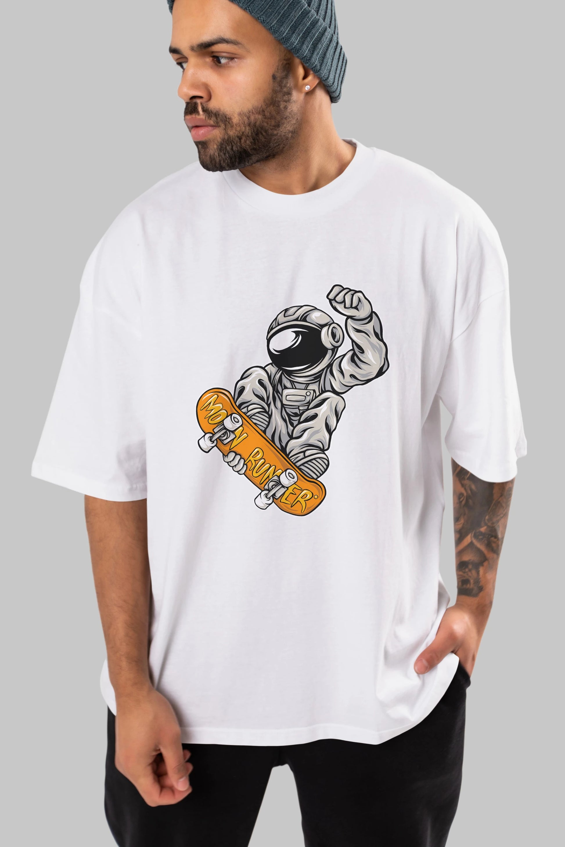 Moon Runner Ön Baskılı Oversize t-shirt Erkek Kadın Unisex
