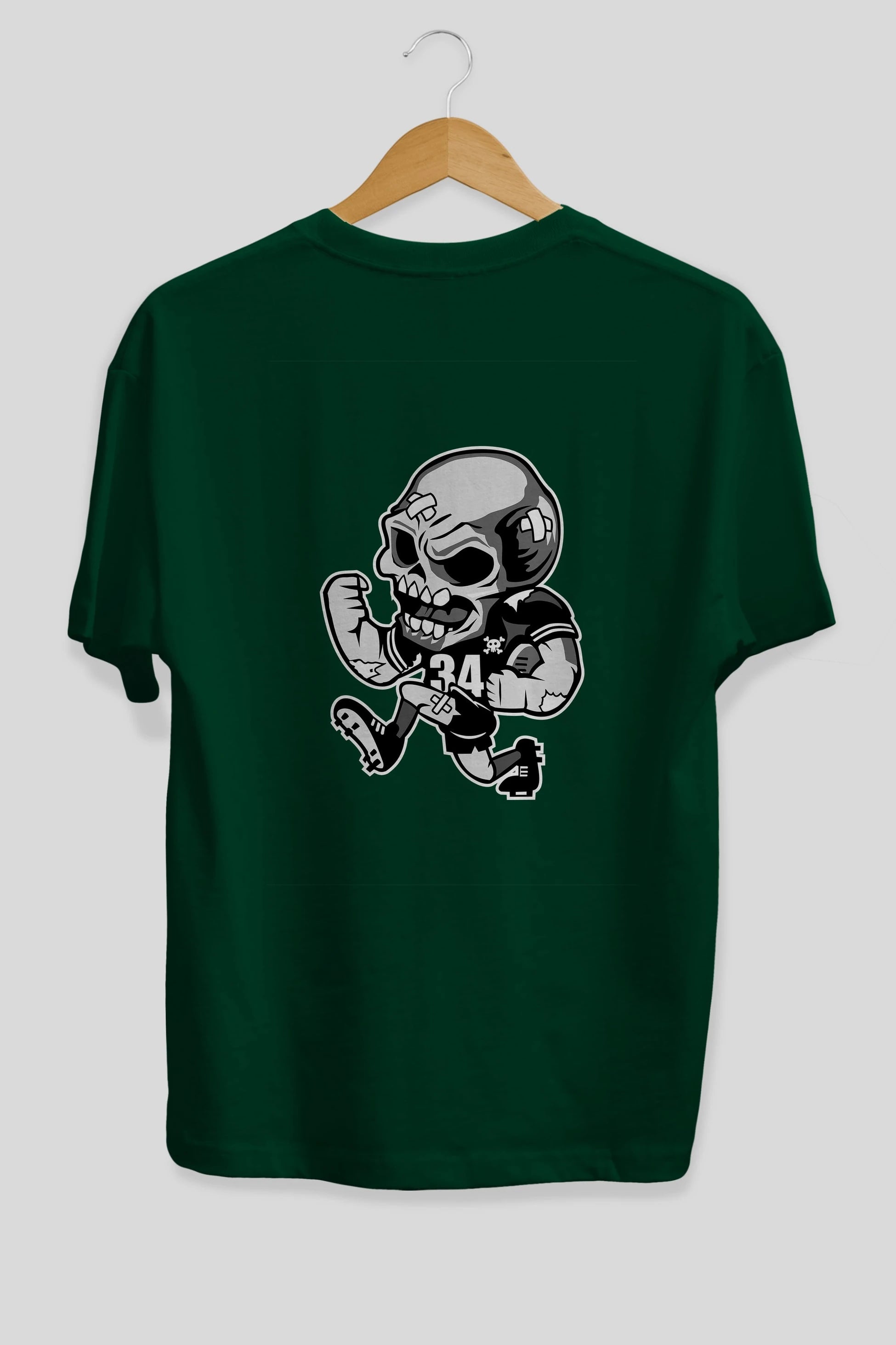 Skull Football Arka Baskılı Oversize t-shirt Erkek Kadın Unisex %100 Pamuk tişort