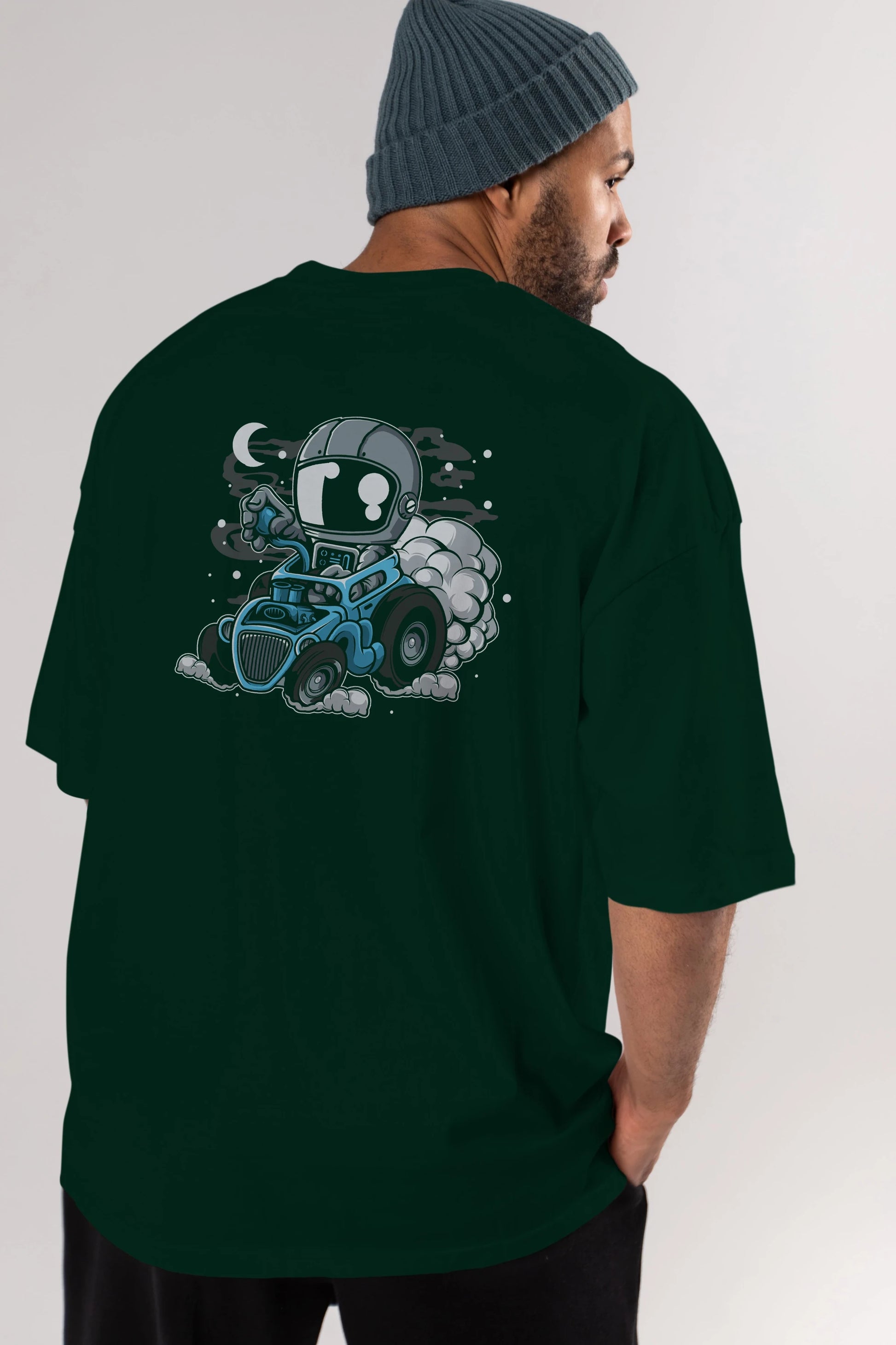 Astronaut Hotrod Arka Baskılı Oversize t-shirt Erkek Kadın Unisex