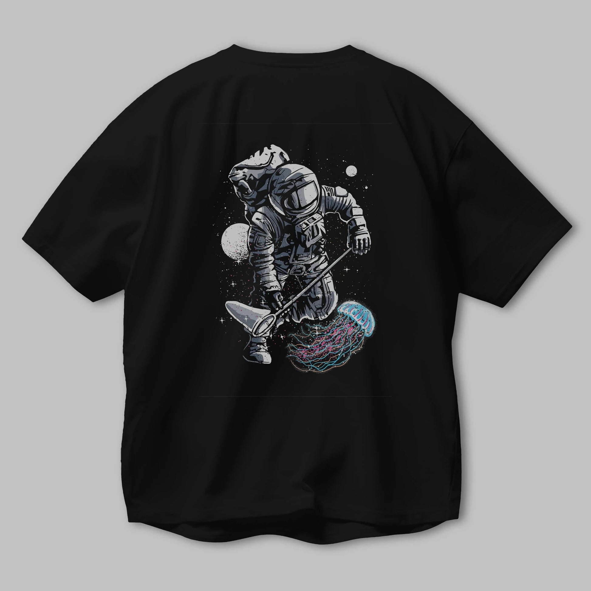 Astronaut Jellyfish Arka Baskılı Oversize t-shirt Erkek Kadın Unisex %100 Pamuk