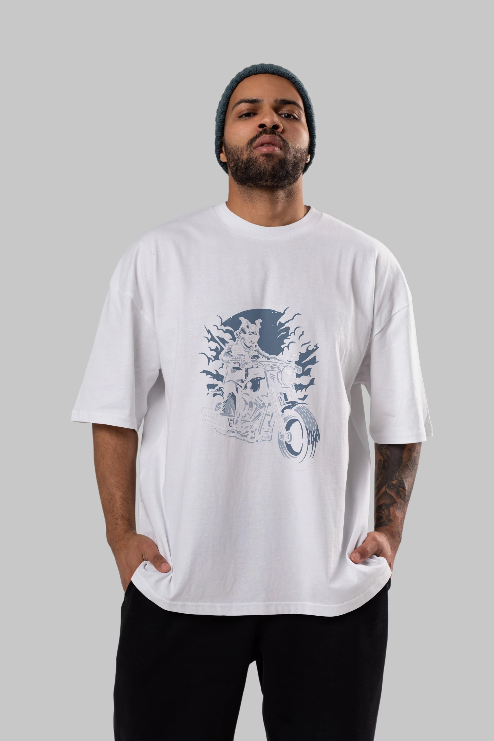 Samurai Ride Ön Baskılı Oversize t-shirt Erkek Kadın Unisex %100 Pamuk tişort