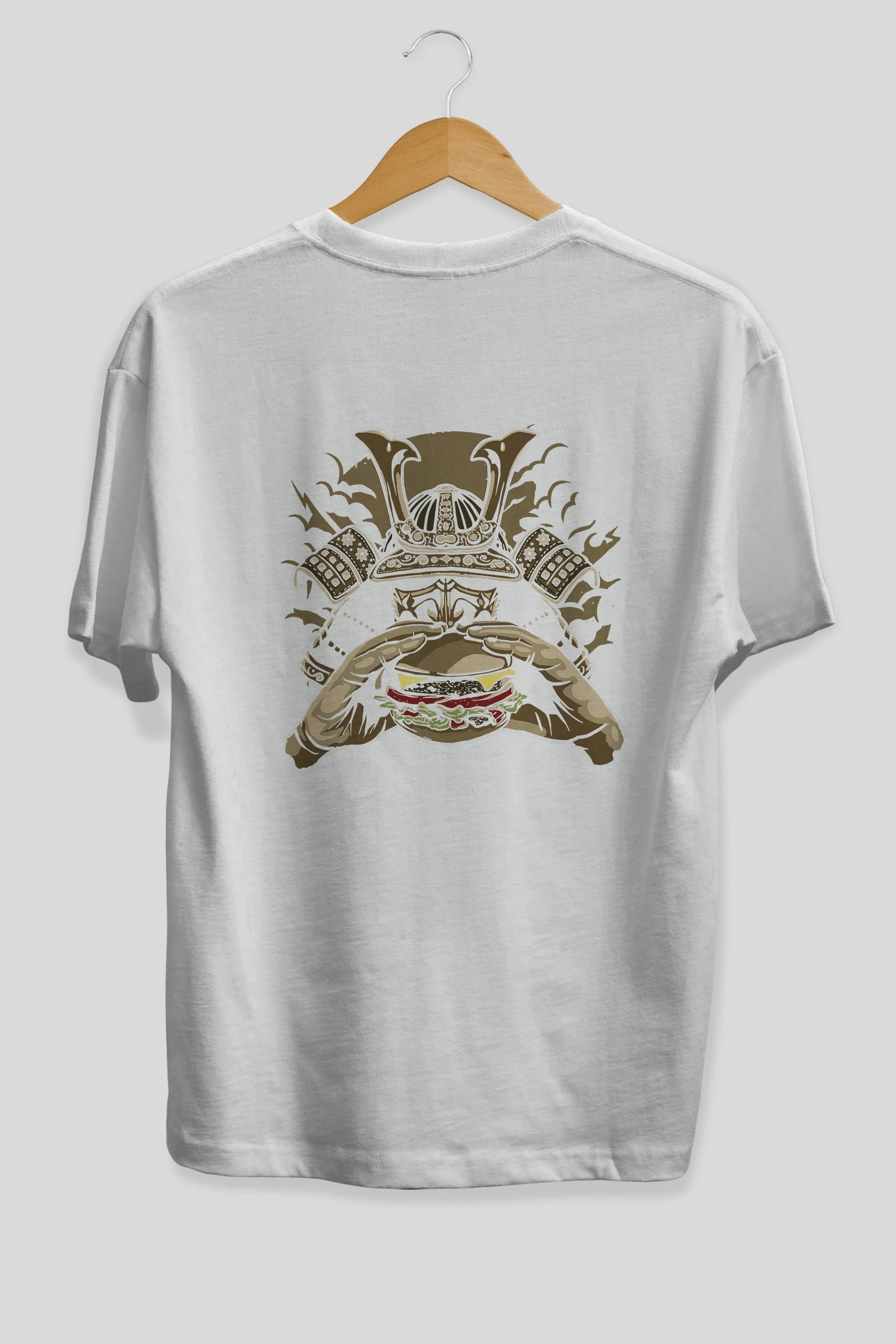 Samurai Burger Arka Baskılı Oversize t-shirt Erkek Kadın Unisex %100 Pamuk