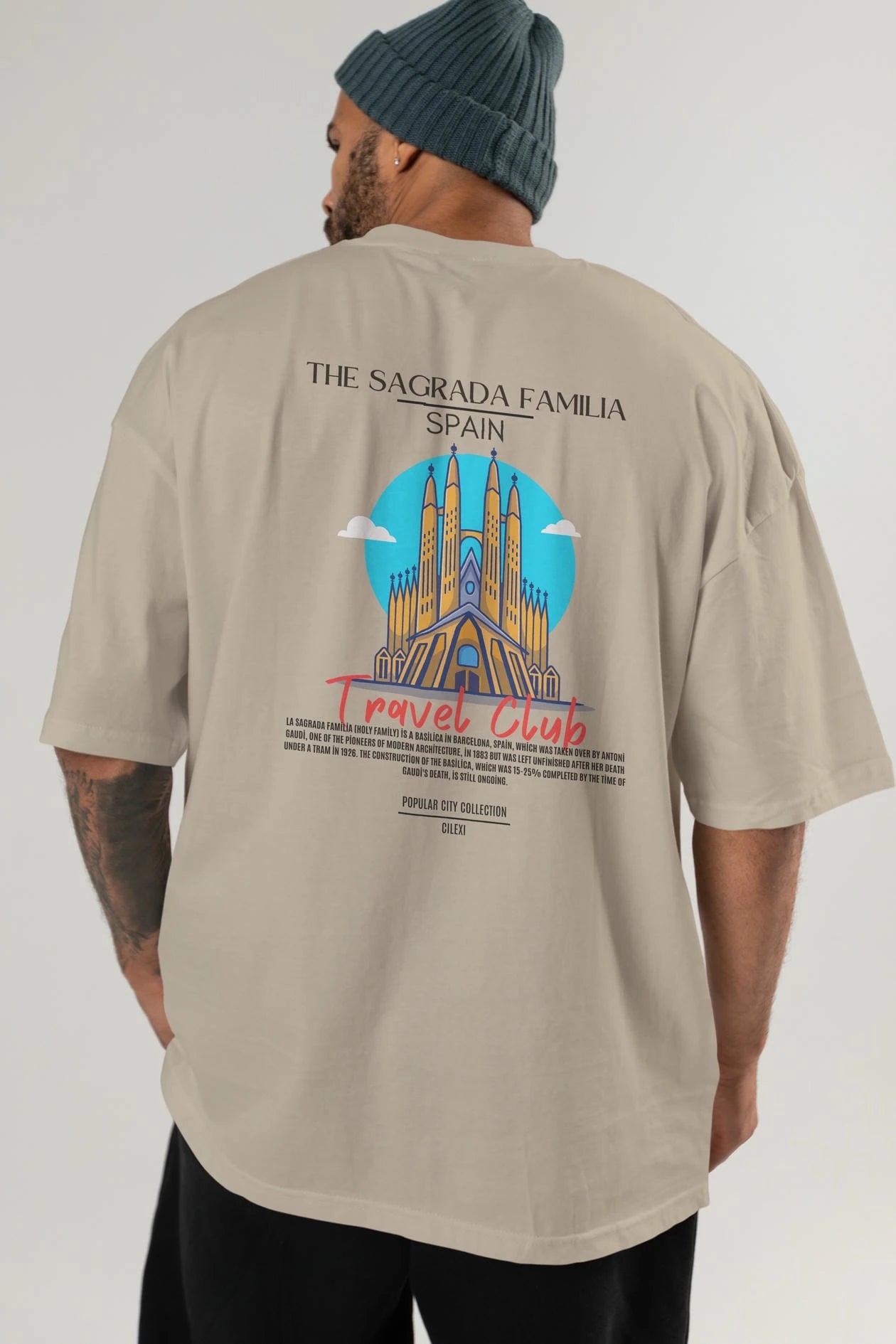 The Sagrada Familia Spain Arka Baskılı Oversize t-shirt Erkek Kadın Pamuk Bisiklet Yaka tişort