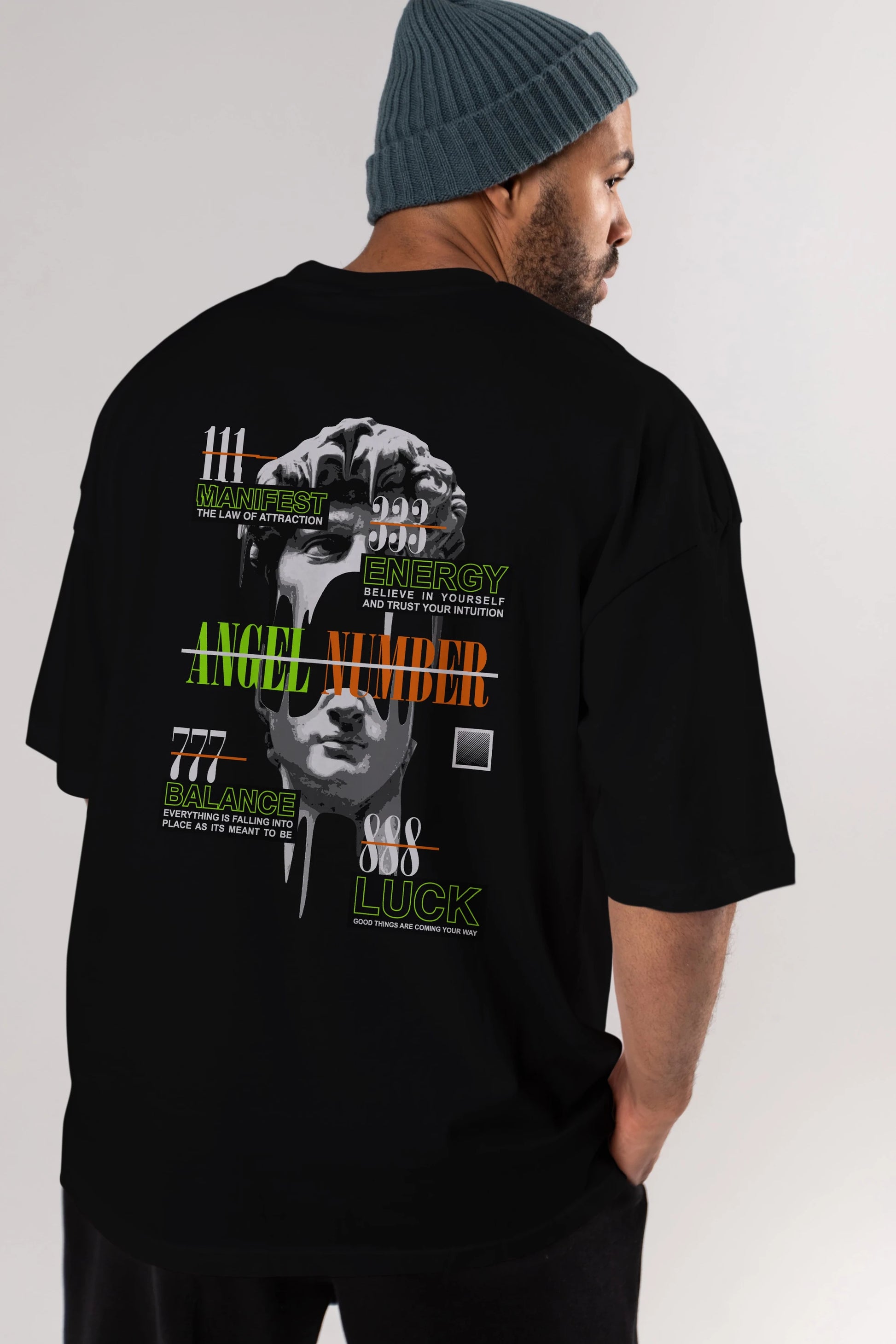 Angel Number Arka Baskılı Oversize t-shirt Erkek Kadın Unisex