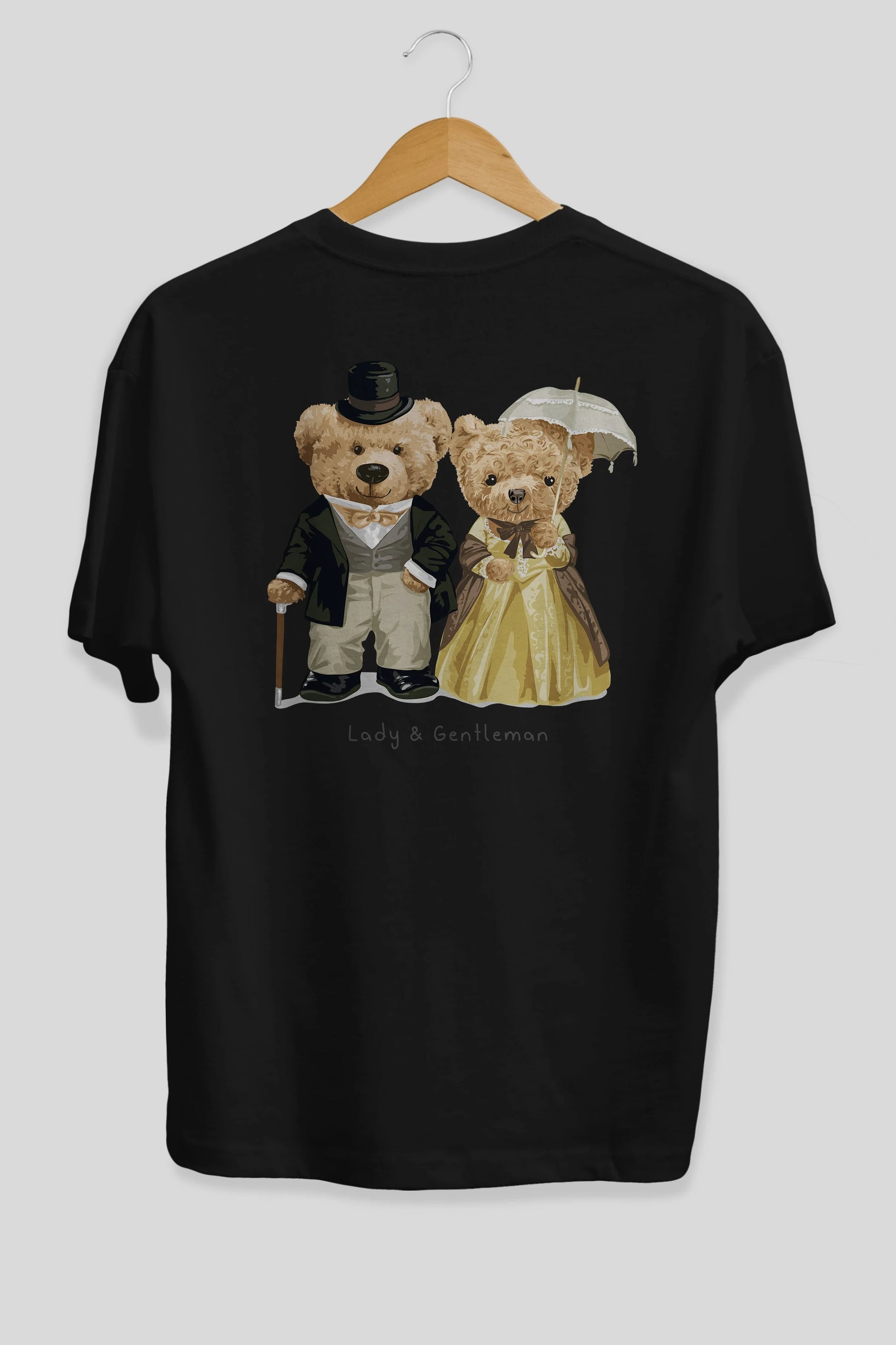 Teddy Bear Couple Arka Baskılı Oversize t-shirt Erkek Kadın Unisex %100 Pamuk