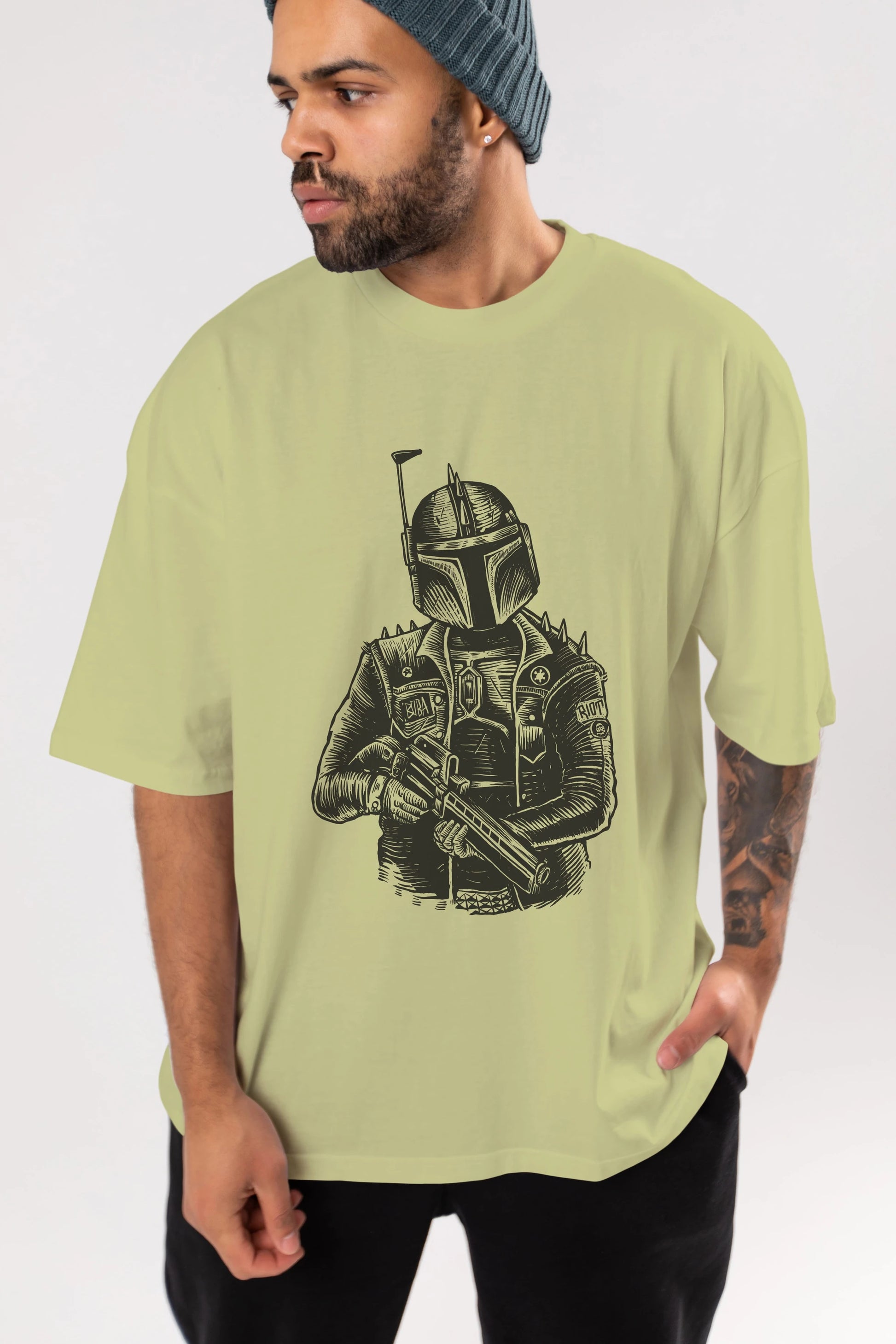 Boba Punk Ön Baskılı Oversize t-shirt Erkek Kadın Unisex %100 Pamuk tişort
