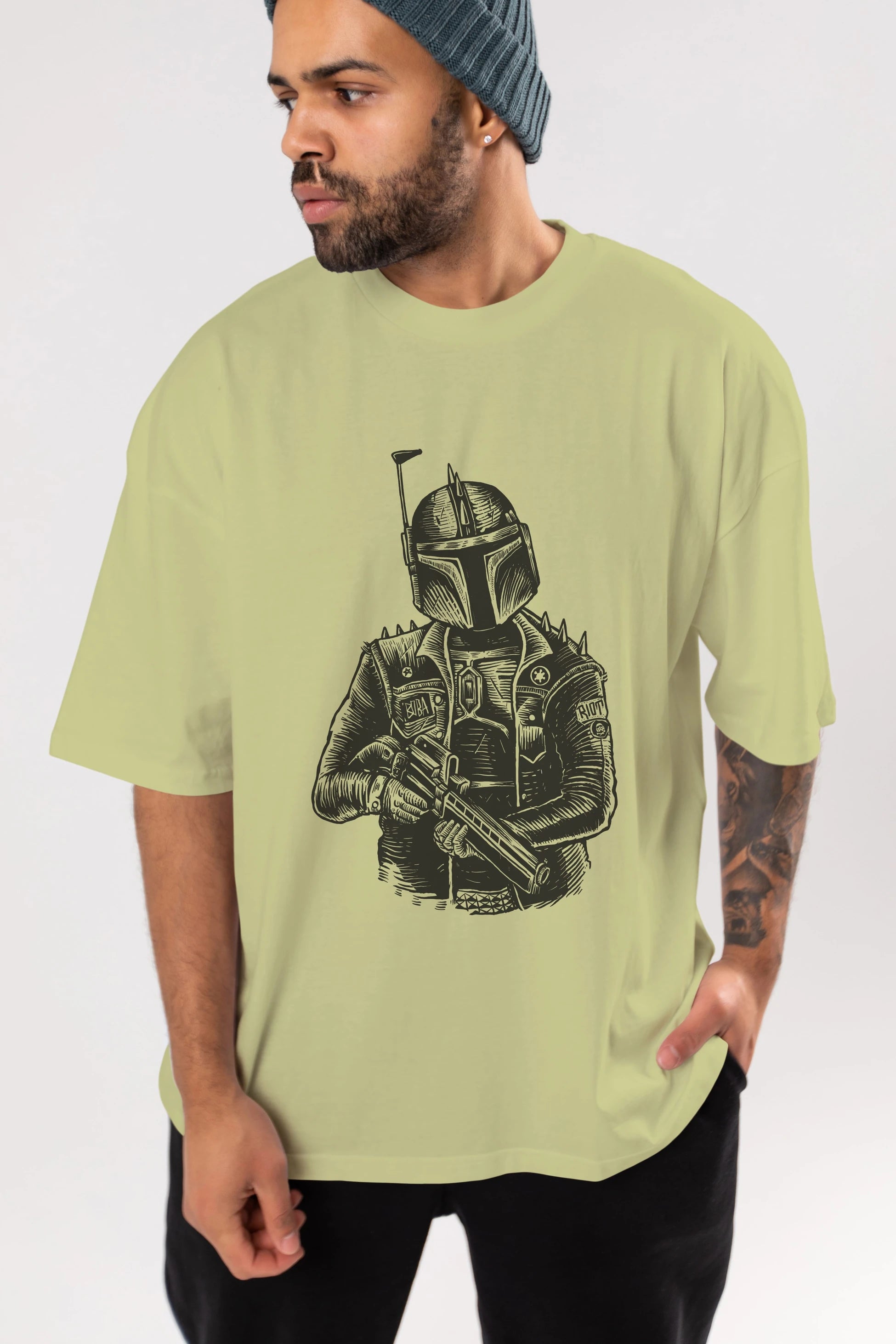 Boba Punk Ön Baskılı Oversize t-shirt Erkek Kadın Unisex %100 Pamuk tişort