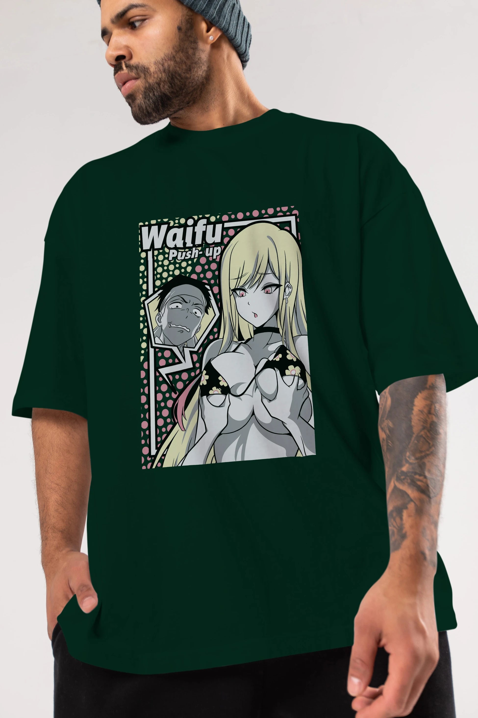 Waifu PushUp Anime Ön Baskılı Oversize t-shirt %100 pamuk Erkek Kadın Unisex