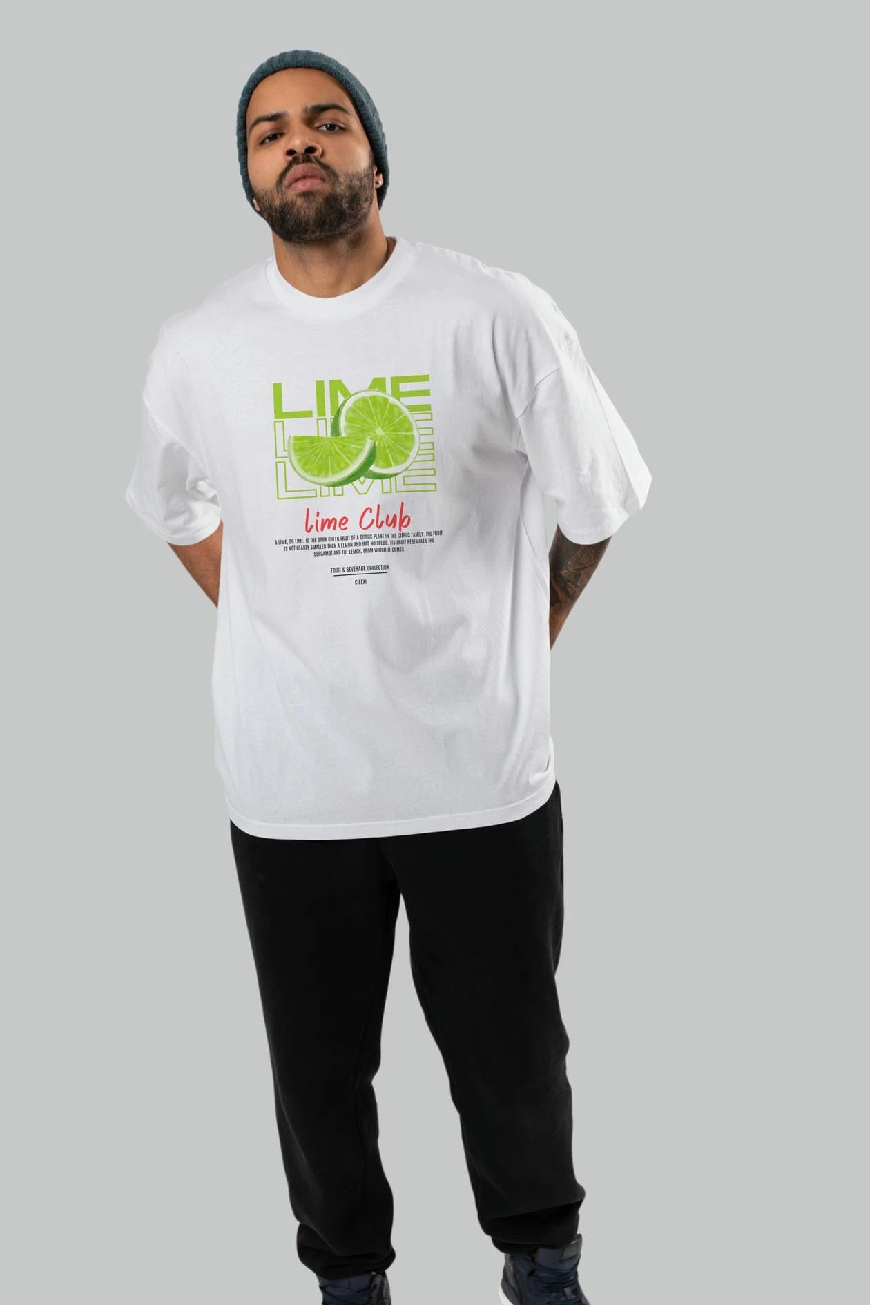 Lime Kokteyl Serisi ön Baskılı Oversize t-shirt Erkek Kadın %100 Pamuk Bisiklet Yaka tişort