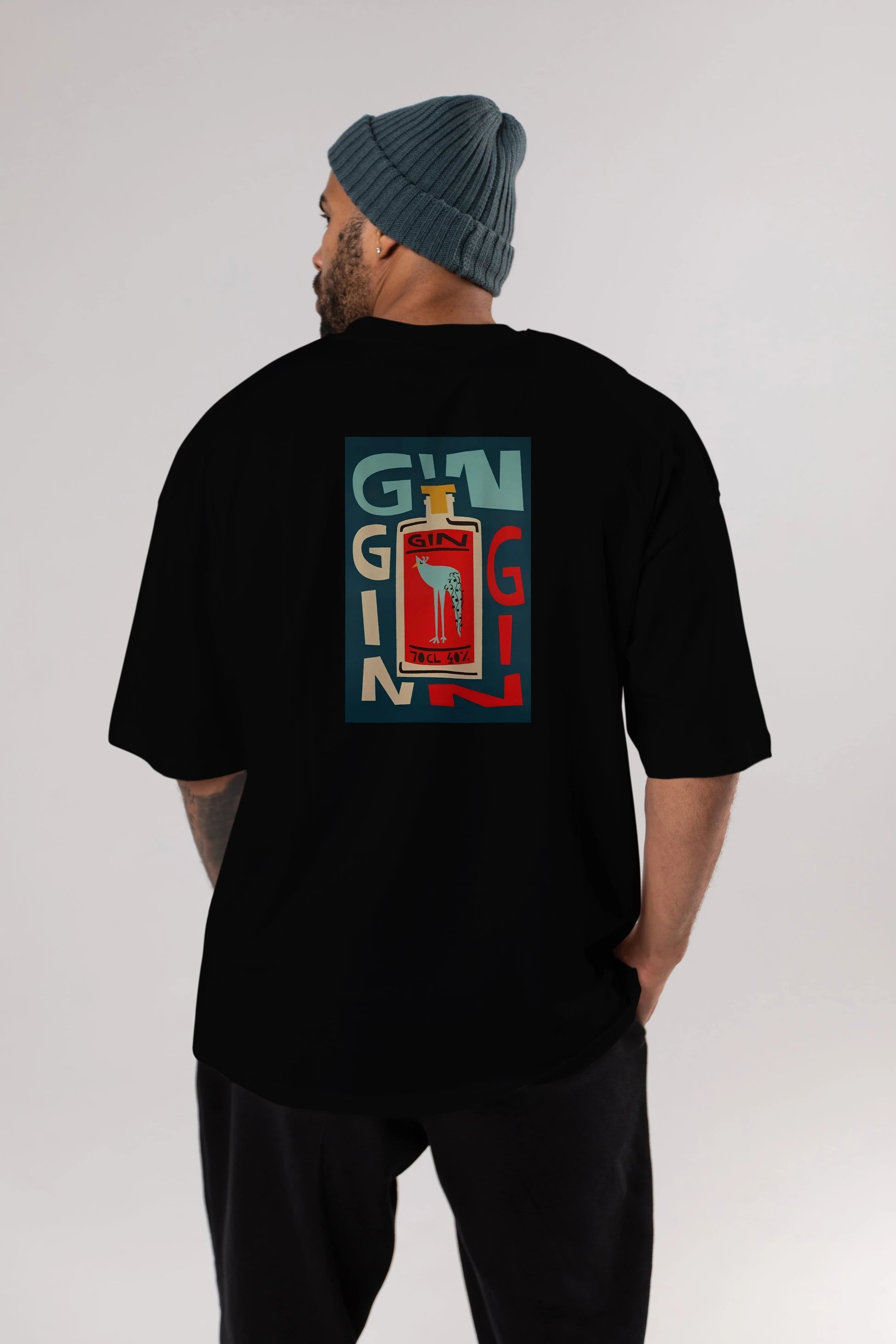 Gin 2 Arka Baskılı Oversize t-shirt Erkek Kadın Unisex %100 Pamuk Bisiklet Yaka tişort