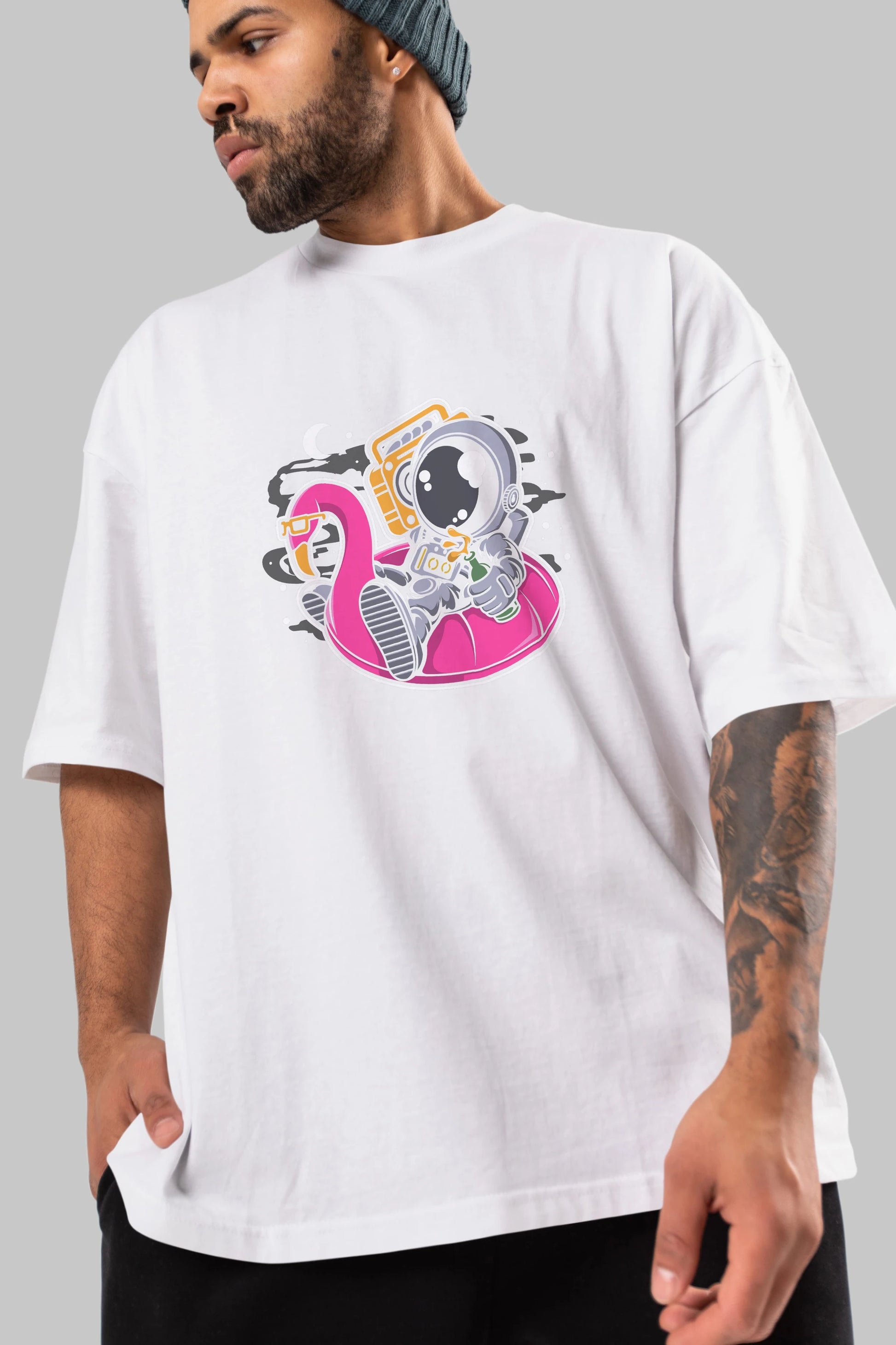 Astronaut Floaties Ballon Ön Baskılı Oversize t-shirt Erkek Kadın Unisex