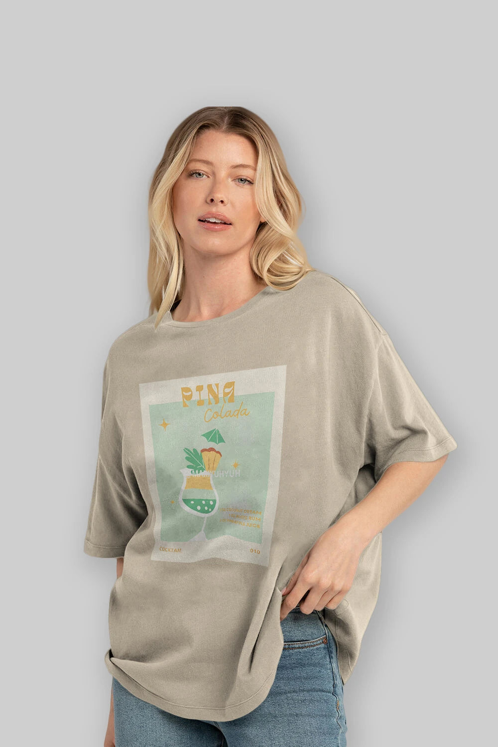 Pina Colada Ön Baskılı Oversize t-shirt Erkek Kadın Unisex %100 Pamuk Bisiklet Yaka tişort