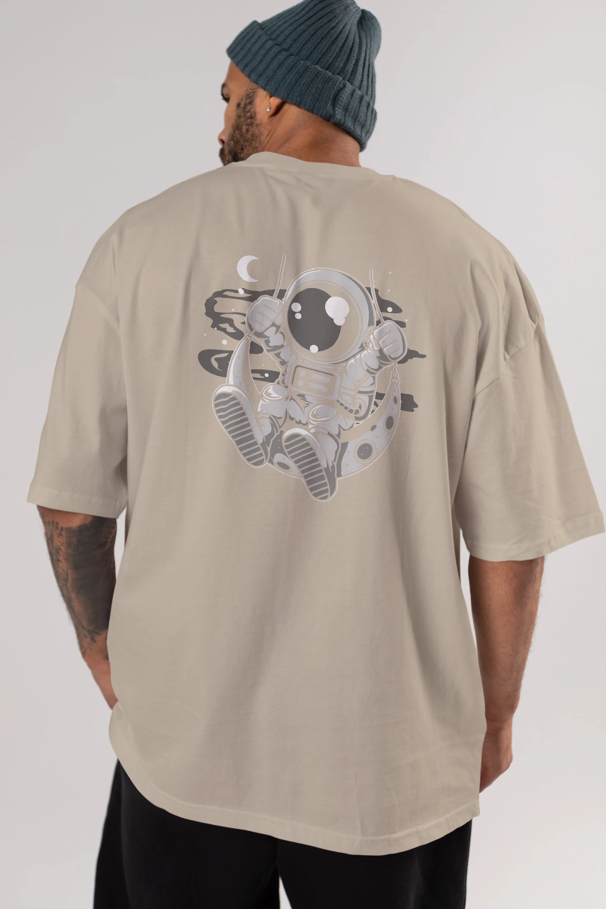 Astronaut Moon Swinger Arka Baskılı Oversize t-shirt Erkek Kadın Unisex