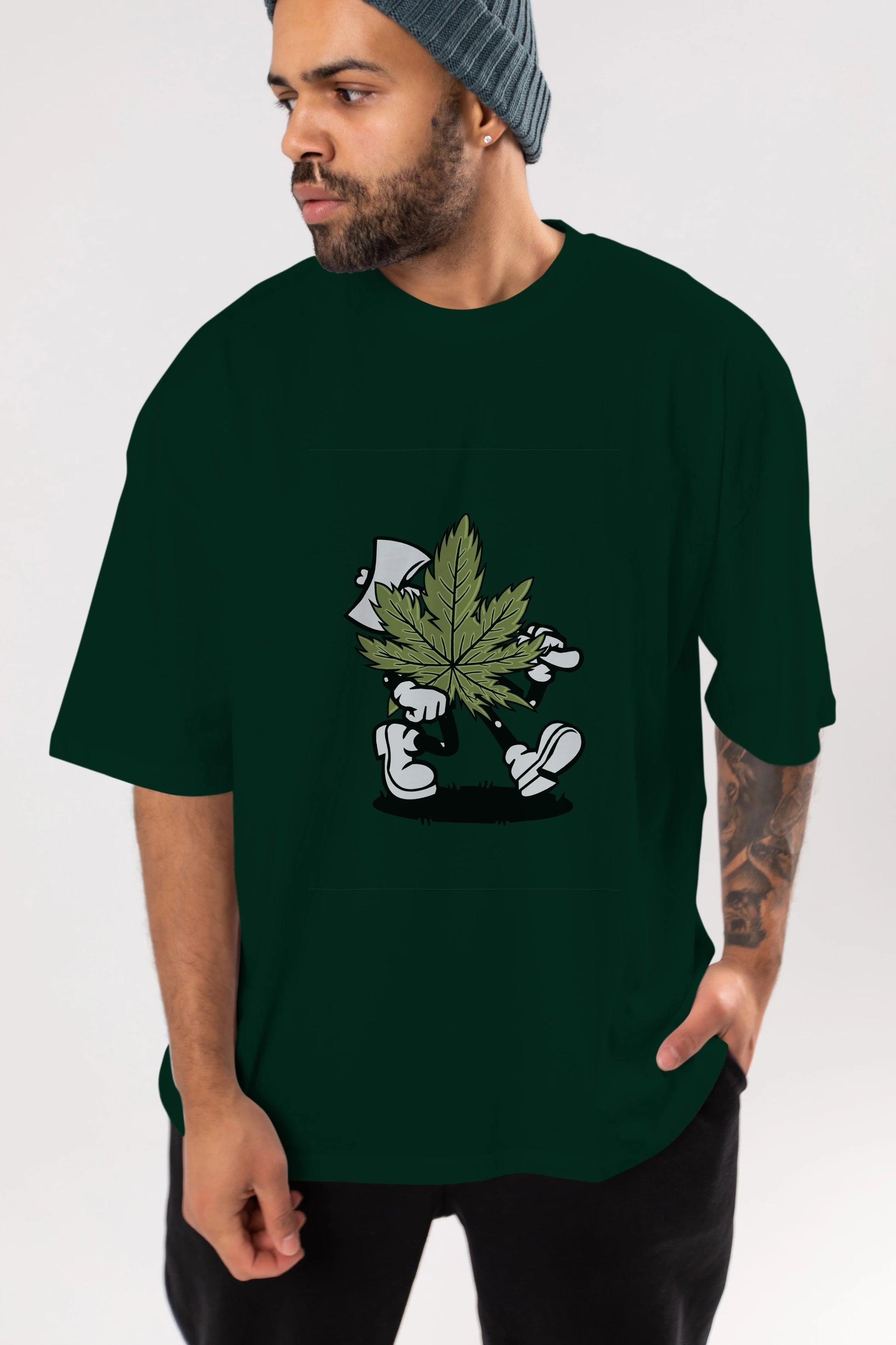 Weed Ön Baskılı Oversize t-shirt Erkek Kadın Unisex %100 Pamuk tişort