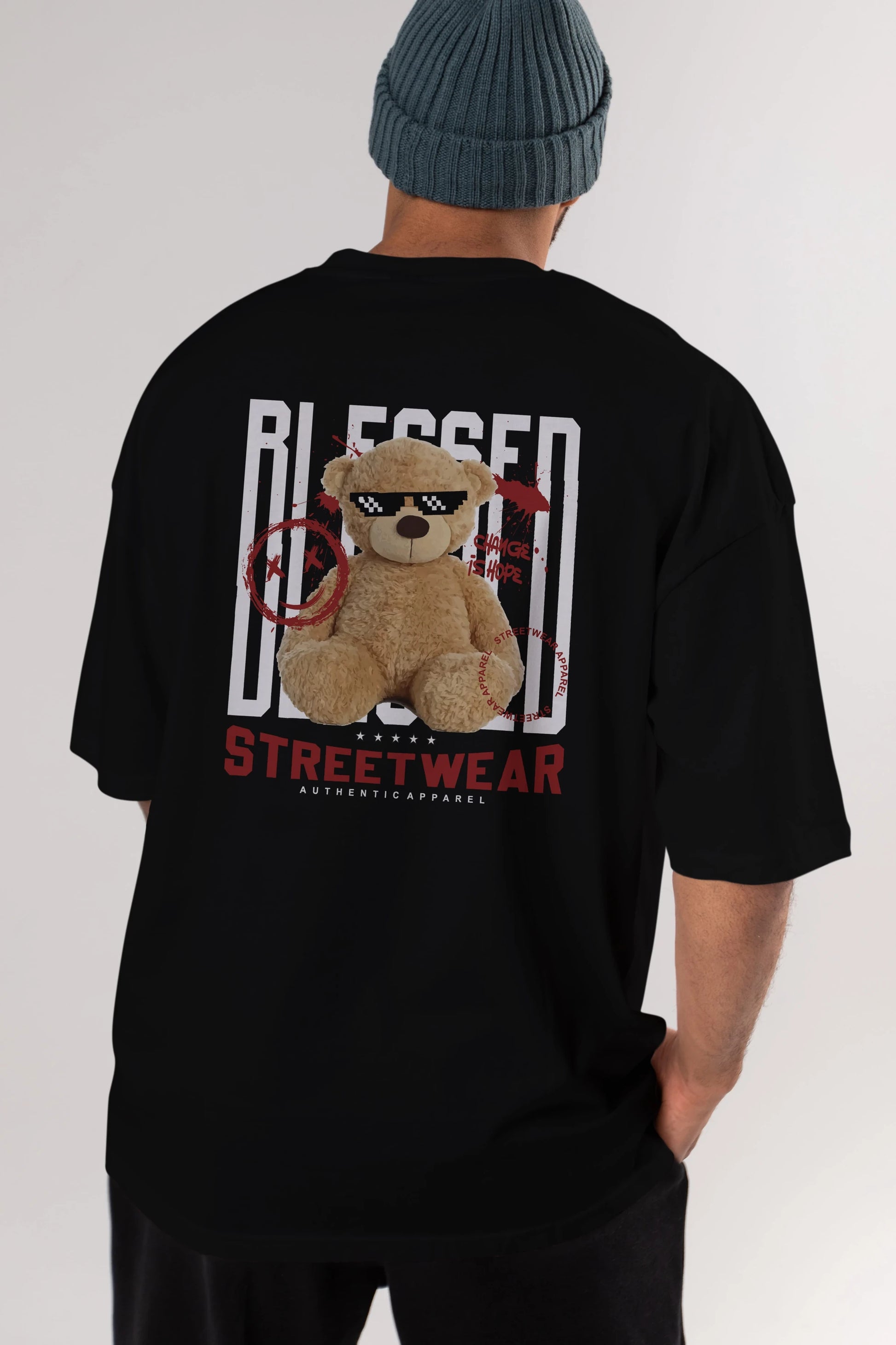 Blessed Bear Arka Baskılı Oversize t-shirt Erkek Kadın Unisex
