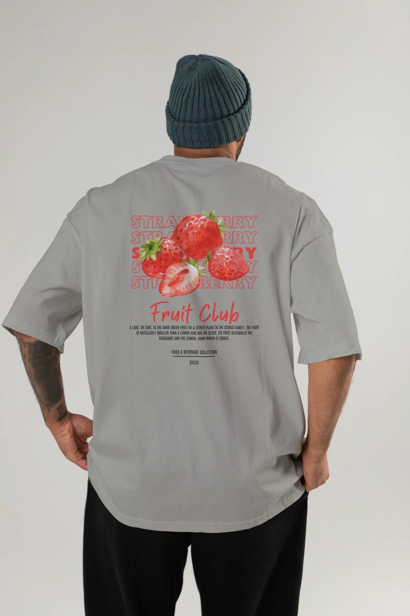 Strawberry Arka Baskılı Oversize t-shirt Erkek Kadın Pamuk Bisiklet Yaka tişort
