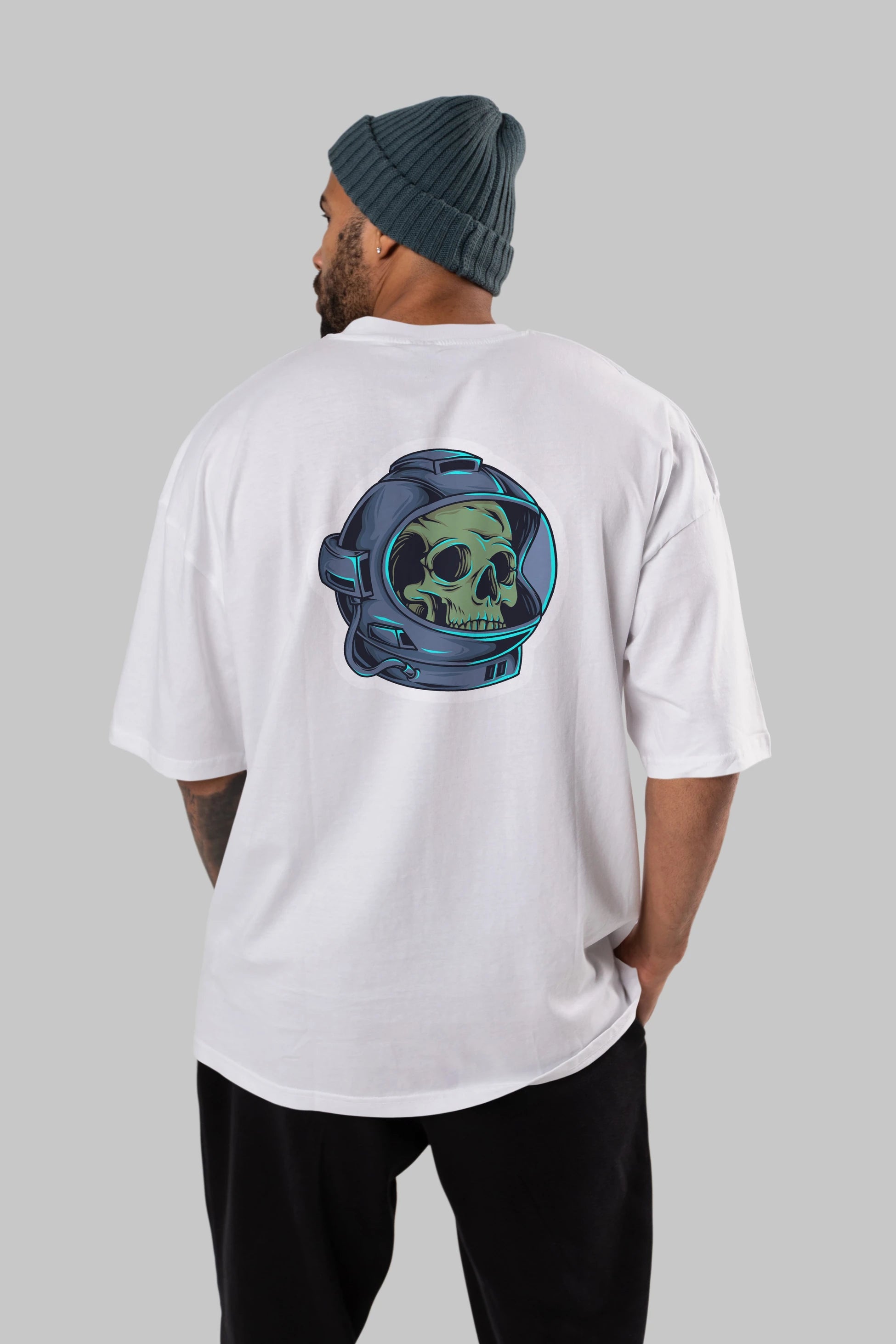 Astroskull Sticker Arka Baskılı Oversize t-shirt Erkek Kadın Unisex