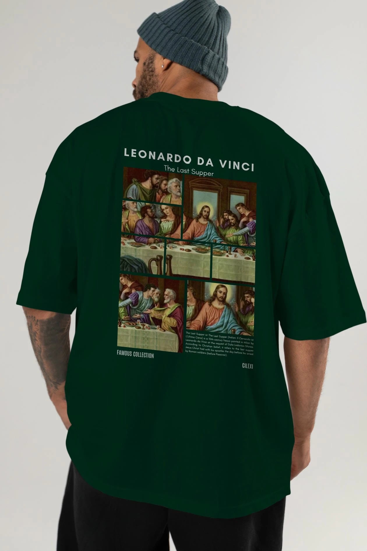 Leonardo Da Vinci Arka Baskılı Oversize t-shirt Erkek Kadın Bisiklet Yaka Pamuk tişort