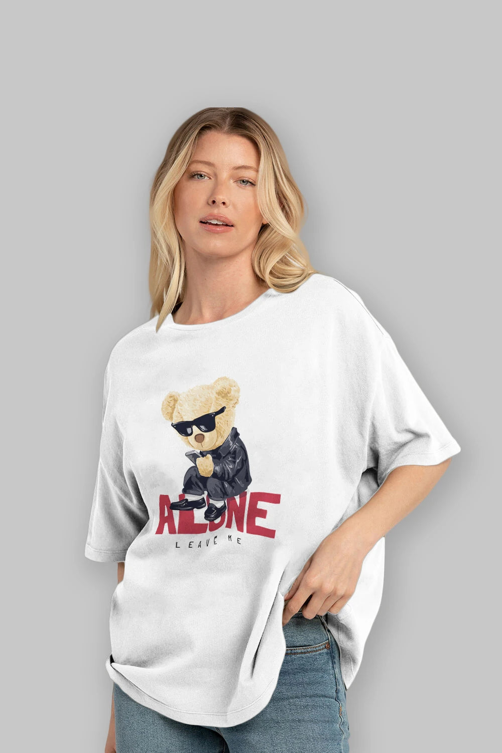 Teddy Bear Alone Ön Baskılı Oversize t-shirt Erkek Kadın Unisex %100 Pamuk