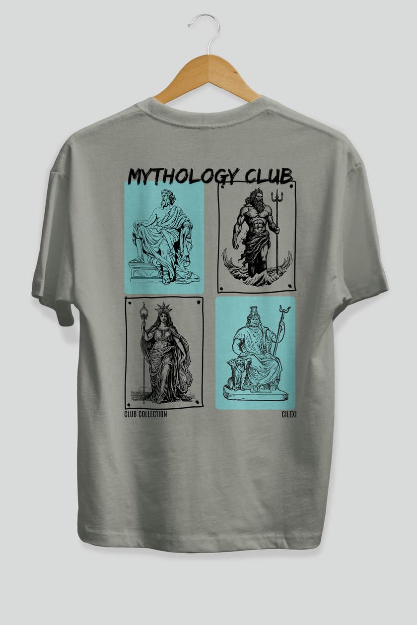 Mythology Club Arka Baskılı Oversize t-shirt Erkek Kadın %100 Pamuk Bisiklet Yaka tişort