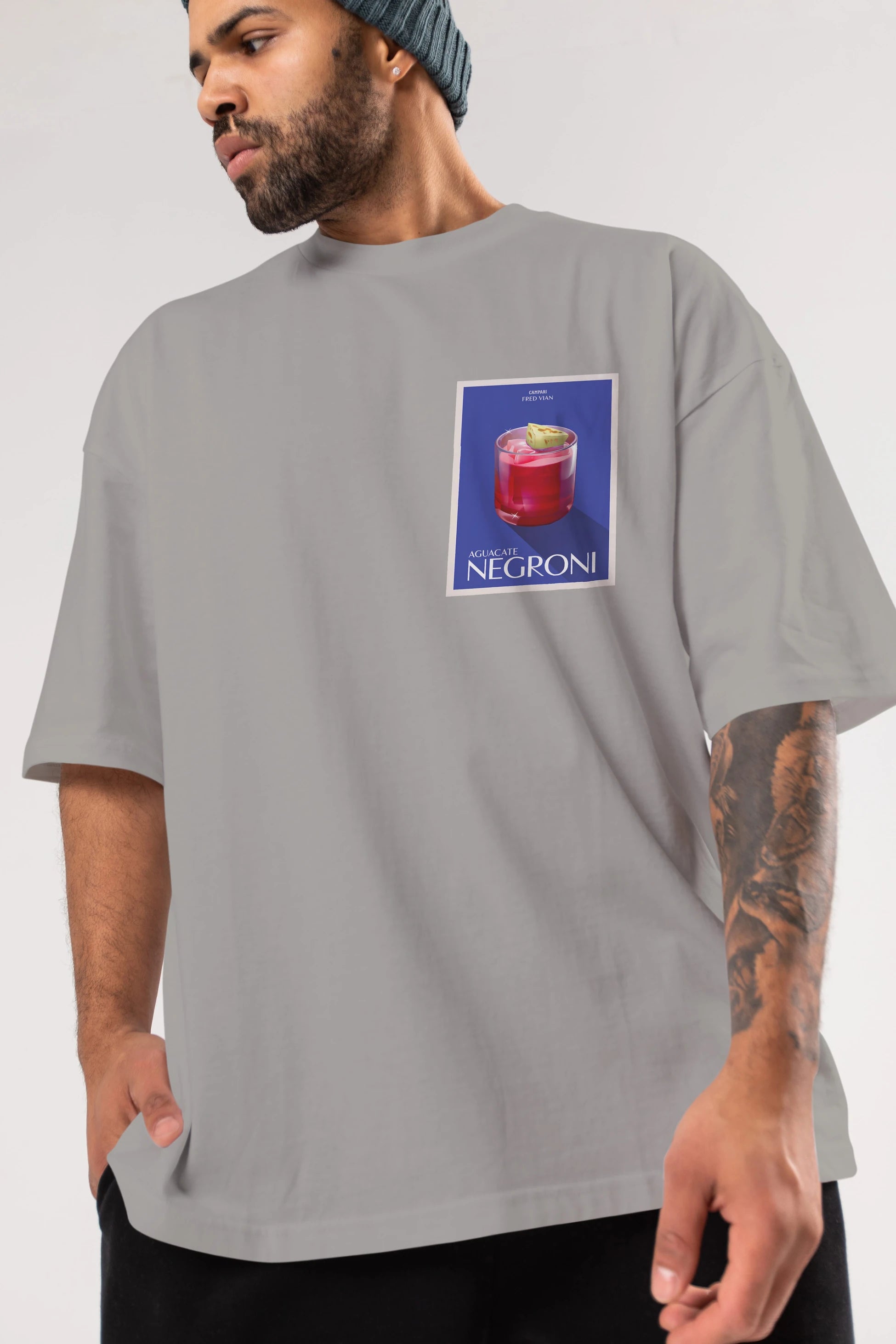 Aguacate Negroni Ön Sol Baskılı Oversize t-shirt Erkek Kadın Unisex %100 Pamuk Bisiklet Yaka tişort