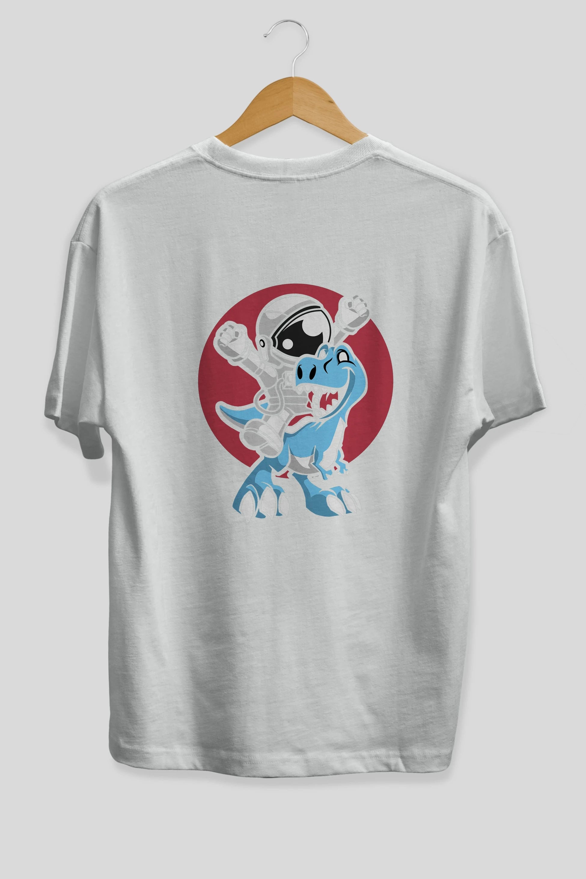 Astronaut Dino Arka Baskılı Oversize t-shirt Erkek Kadın Unisex %100 Pamuk tişort