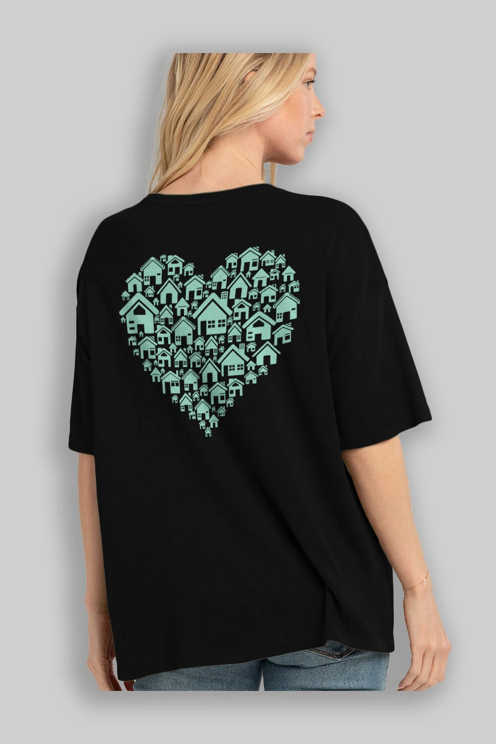 Home Heart Arka Baskılı Oversize t-shirt %100 pamuk Erkek Kadın Unisex