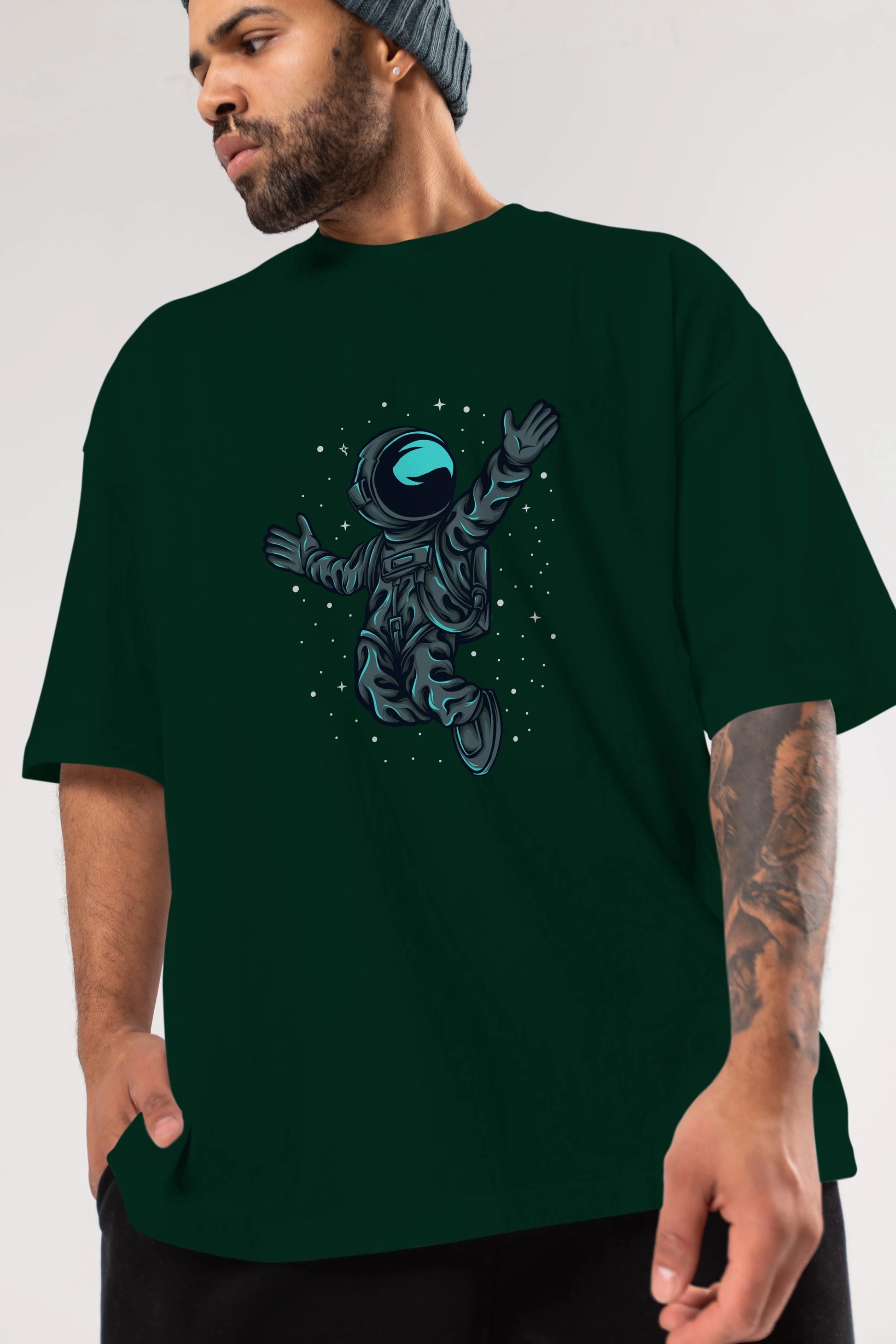 Happy Astronaut Ön Baskılı Oversize t-shirt Erkek Kadın Unisex